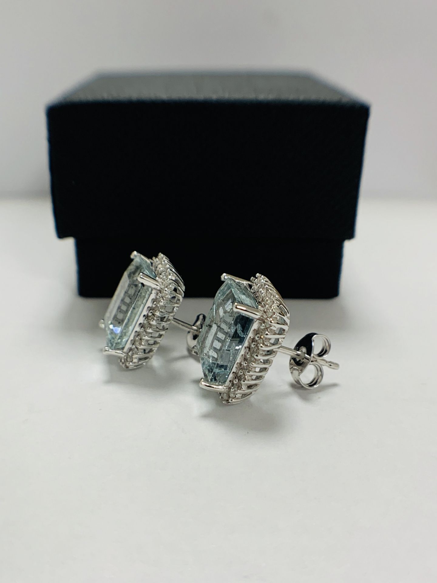 14Ct White Gold Aquamarine and Diamond Stud Earrings - Image 3 of 7