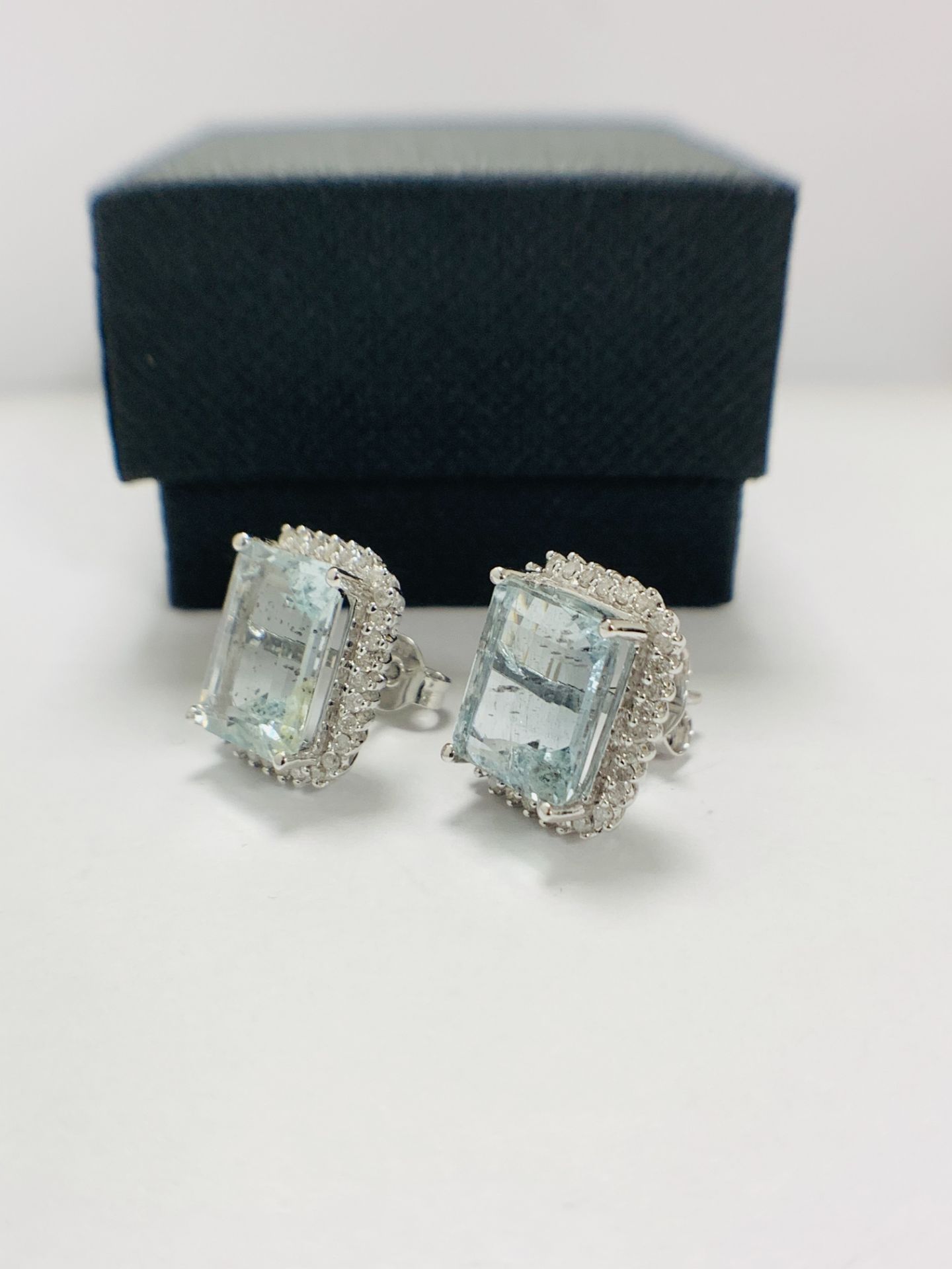 14Ct White Gold Aquamarine and Diamond Stud Earrings - Image 2 of 7