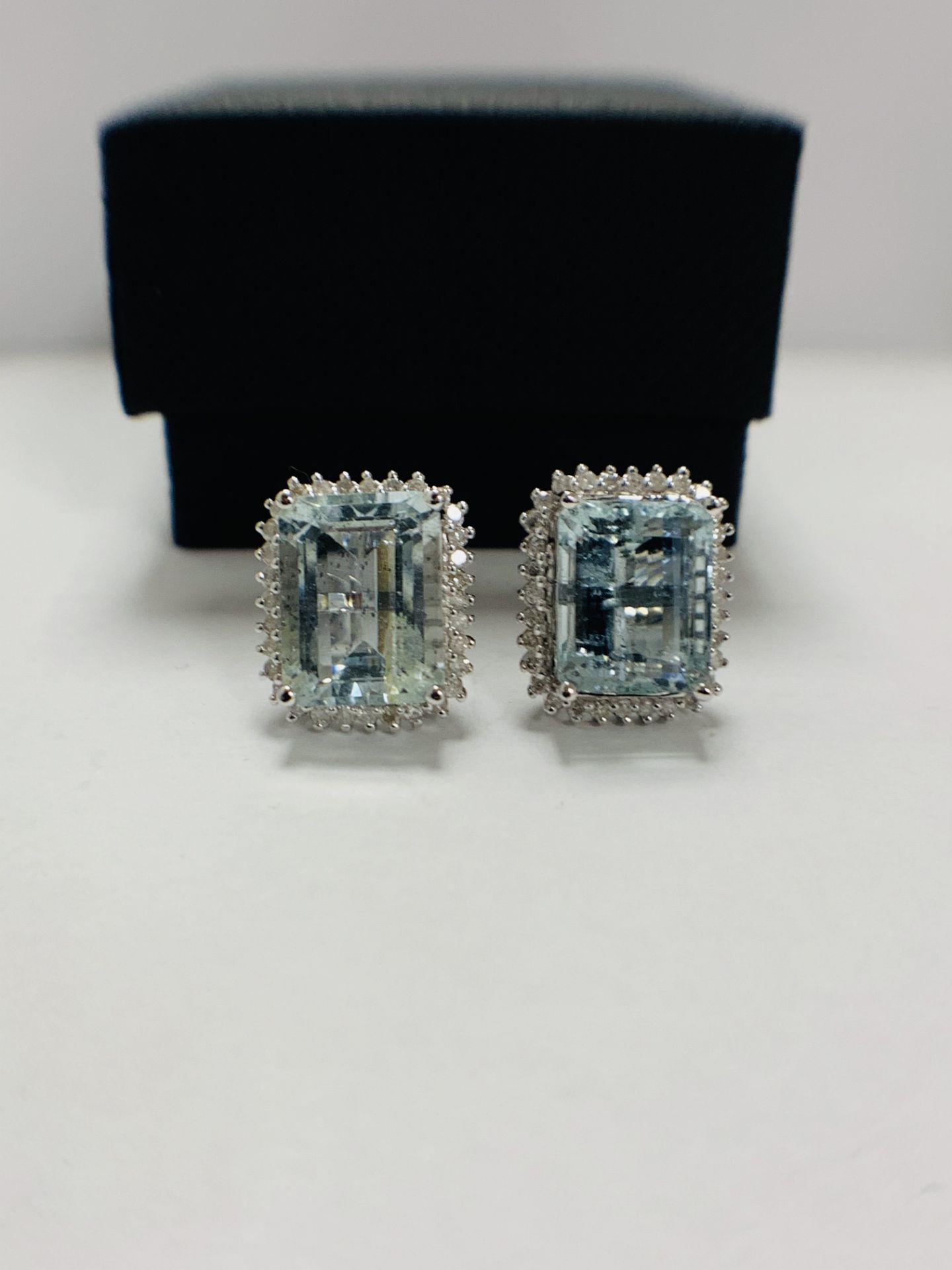 14Ct White Gold Aquamarine and Diamond Stud Earrings