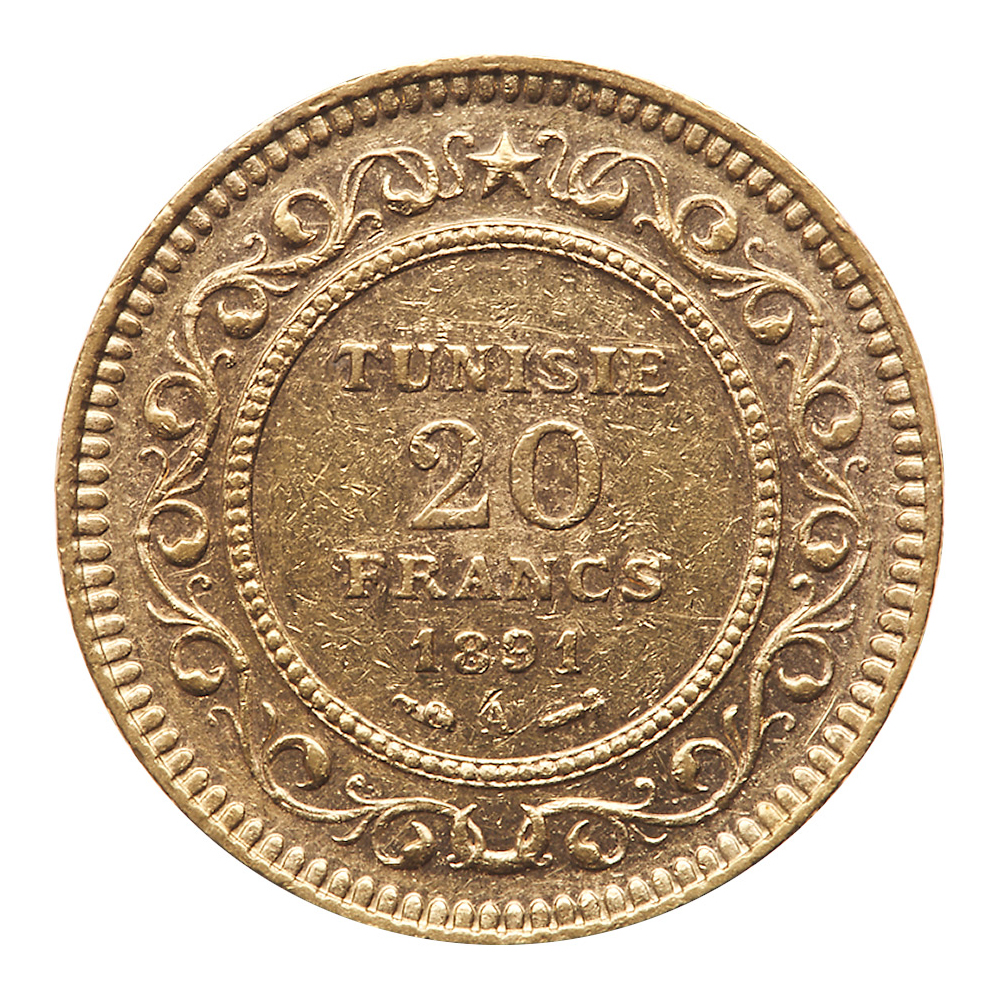 Tunisia. 20 Francs, 1891-A. VF - Image 2 of 3