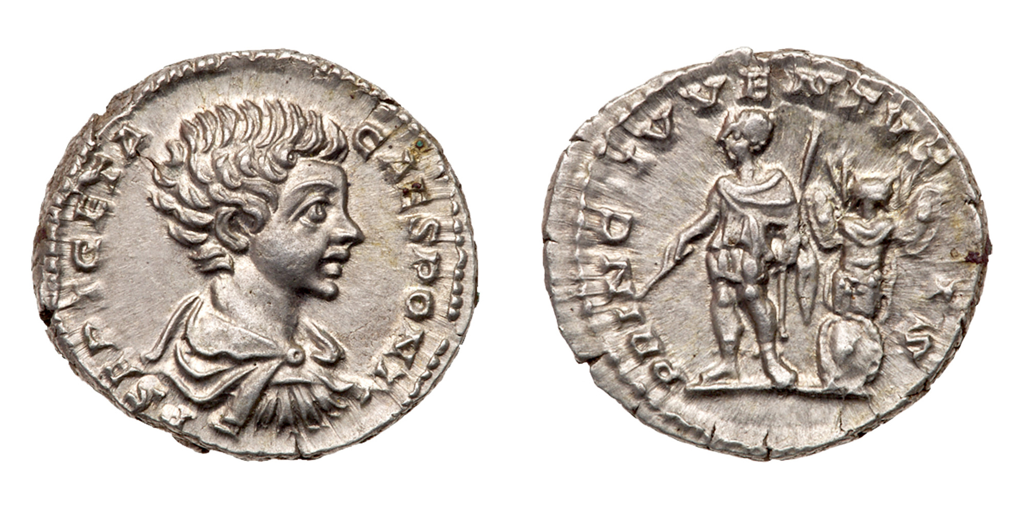 Geta. Silver Denarius (3.56 g), as Caesar, AD 198-209. MS