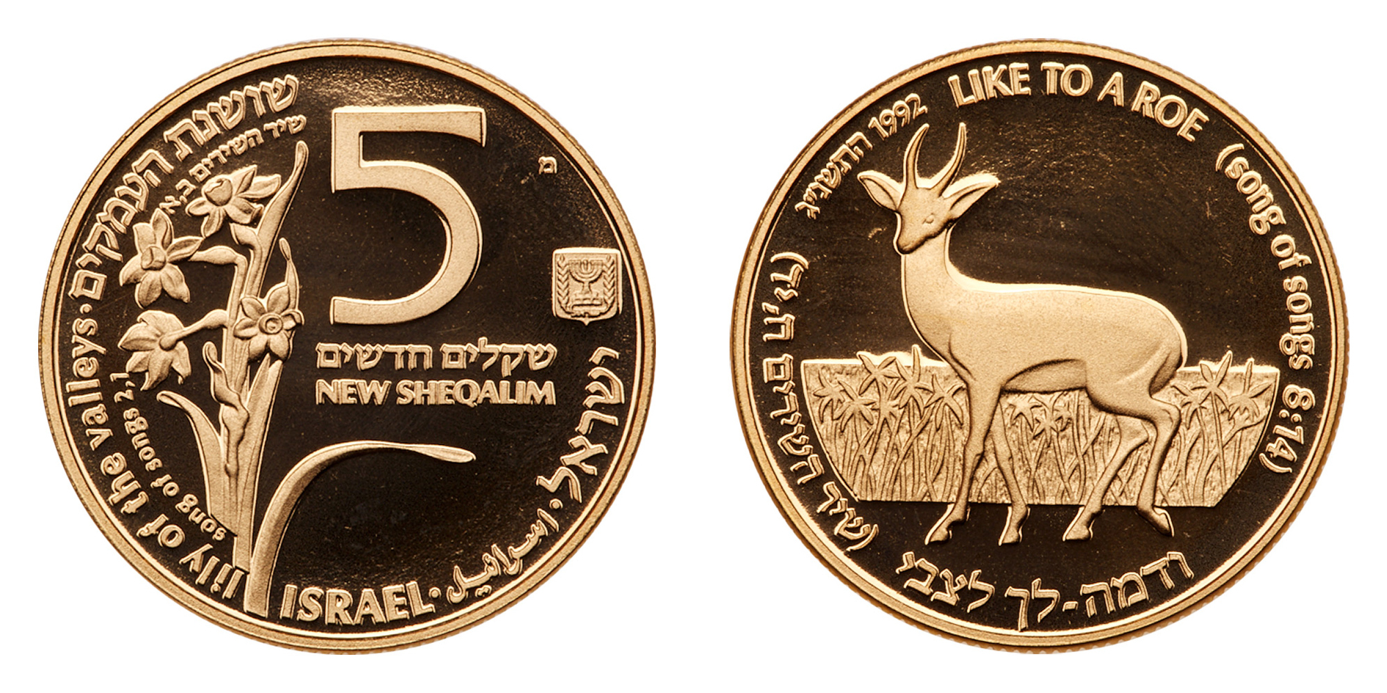 Israel. 5 New Sheqalim, 1992. PF