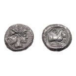 Philistia, Gaza. Silver Drachm (3.95 g), 5th century-333 BC. EF