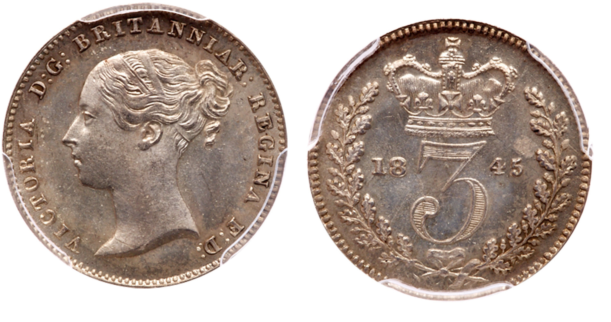 Great Britain. 3 Pence, 1845. PCGS MS64