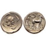 Sicily, Syracuse. Deinomenid Tyranny. Silver Tetradrachm (17.13 g), 485-466 BC. EF