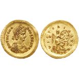 Theodosius II. Gold Semissis (2.23 g), AD 402-450. EF