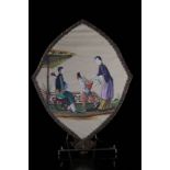 Chine éventail fine peinture double face d'une scène de musiciens et lettré début [...]