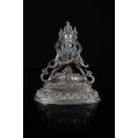 Chine Tibet divinité en bronze argenté 19ème - Dimensions: H180mm - Poids (Kg): [...]