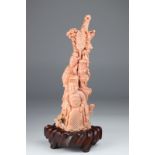 Chine grande sculpture en corail à décor de 3 personnages 1900 - Dimensions: [...]