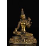 Chine Tibet déesse en bronze doré avec incrustations époque Qing - Dimensions: [...]