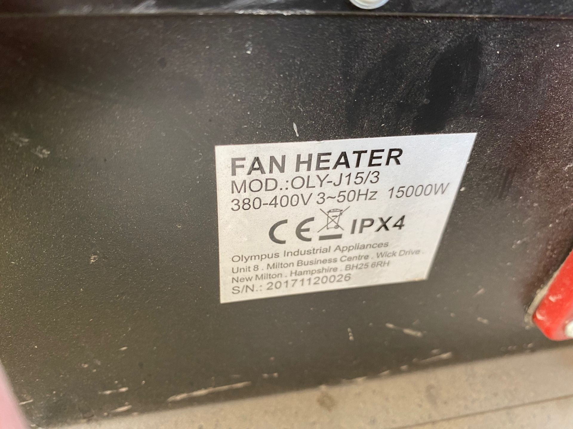 2x Jetheat, Model: OLYJ15/3 Fan Heater, 380-400v, 15000w, DOM: 2017 (Location of Lot East Marsh - Image 2 of 6
