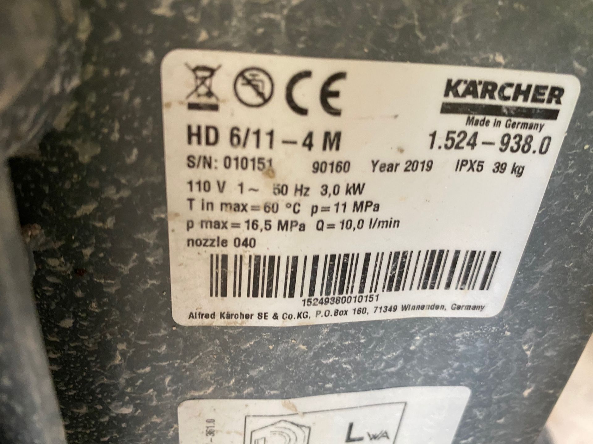 Karcher, Model: HD6/11-4m Professional Water Pressure Washer, DOM: 2018 (Location of Lot East - Image 4 of 4