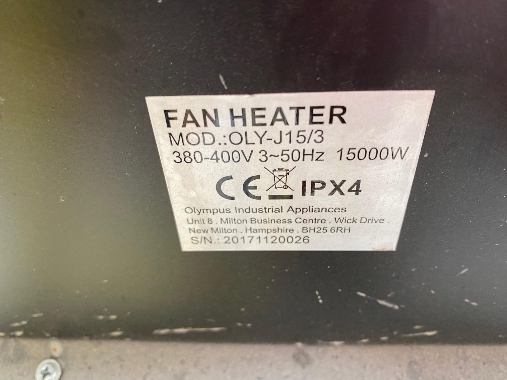 2x Jetheat, Model: OLYJ15/3 Fan Heater, 380-400v, 15000w, DOM: 2017 (Location of Lot East Marsh - Image 5 of 6