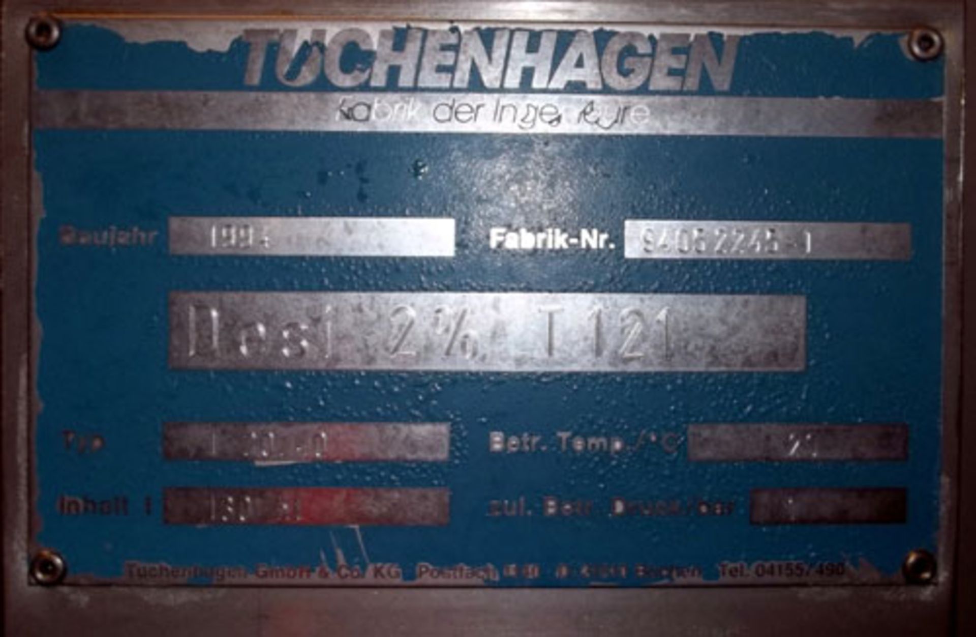 Tuchenhagen Tank, 130 Hectoliter (3434 Gallon), Type T20/40, Stainless Steel, Vertical. Rated 1 - Image 7 of 7