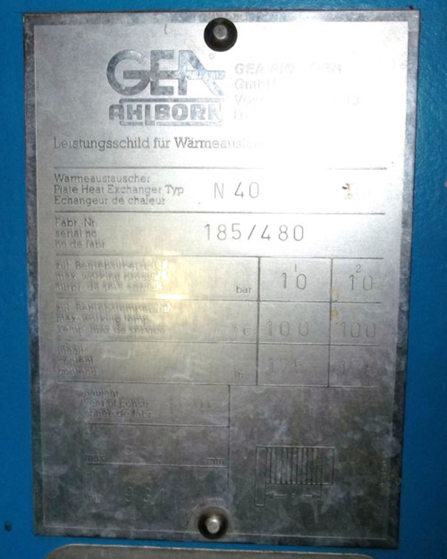 GEA Ahlborn Type N40 Stainless Steel Plate Heat Exchanger. Maximum working pressure 10 bar at 100 - Image 5 of 5
