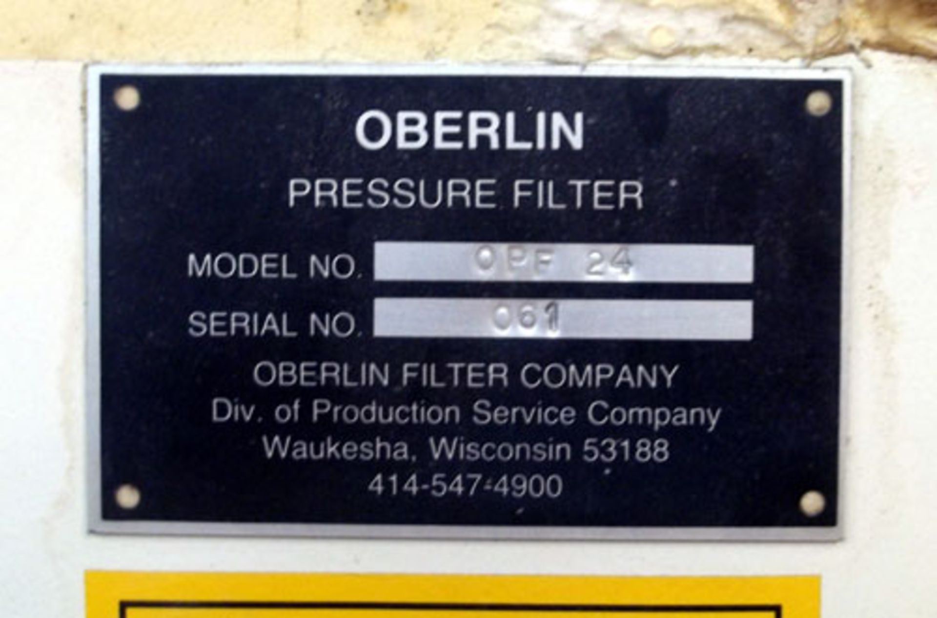 Oberlin Automatic Pressure Filter, Model OPF-24, Stainless Steel & Carbon Steel Construction. 24 - Image 7 of 9