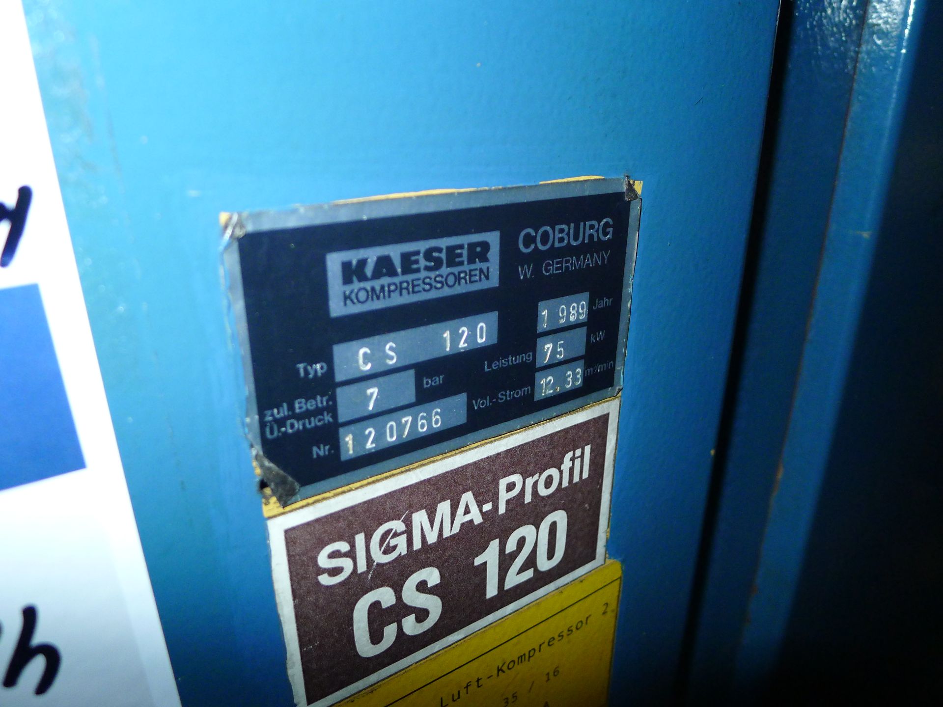 Kaeser CS120 air compressor. Serial number 120766 (1989) (Dismantling and Loading Fee: €650) - Image 2 of 3