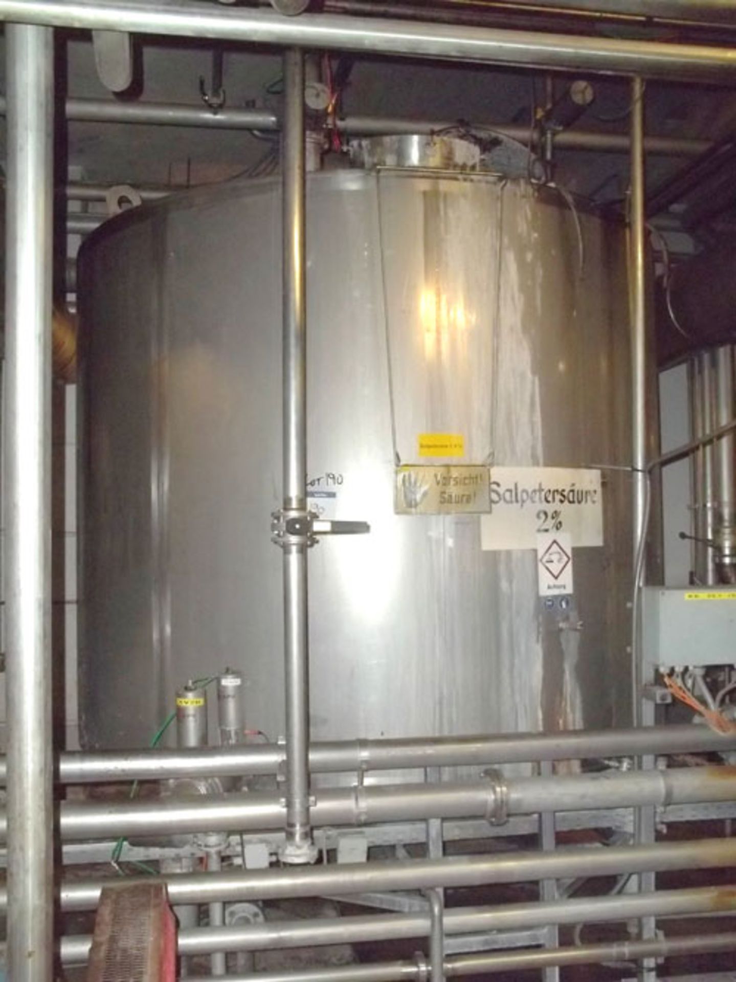 Tank, Approximate 12000 Liter (3170 Gallon), Stainless Steel, Vertical. Coned bottom. Mounted on - Image 2 of 3