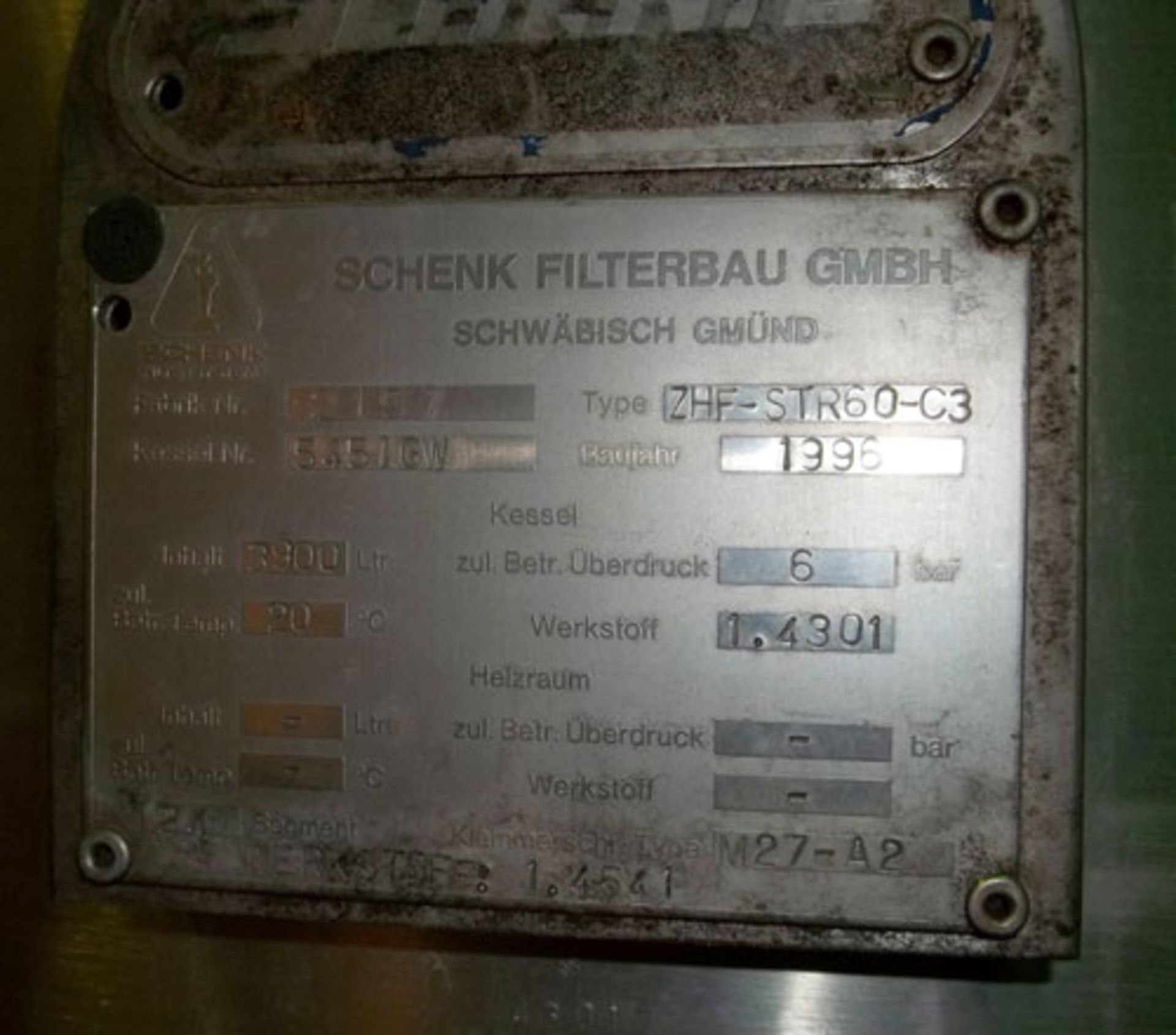 Schenk “Kieselgur” type HF-STR60-C3 stainless steel filtration system. 500 HL capacity. New 1996. - Image 5 of 9