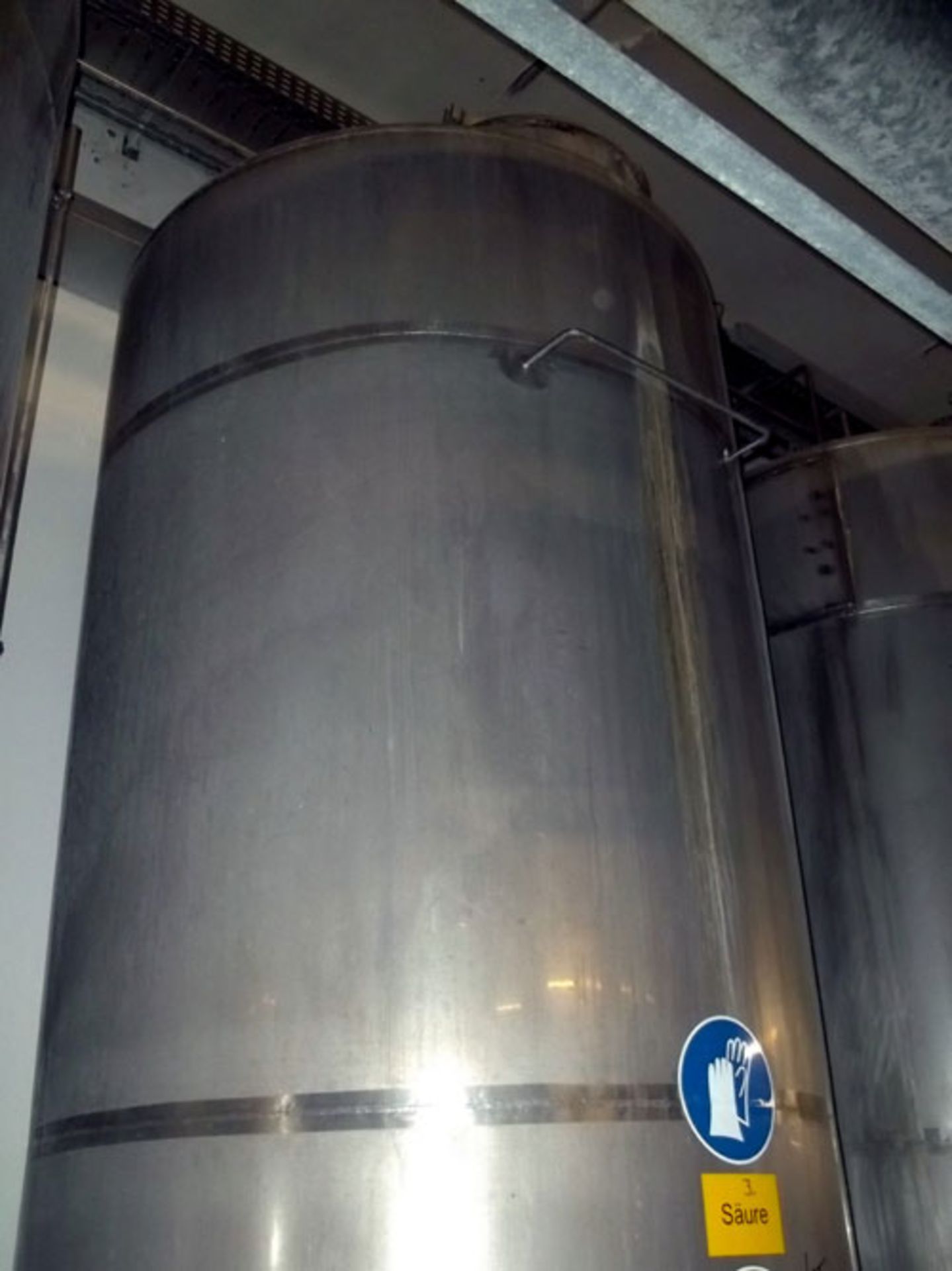 Tank, Approximate 7500 Liter (1981 Gallon), Stainless Steel, Vertical. Coned bottom. Mounted on 3 - Image 2 of 3