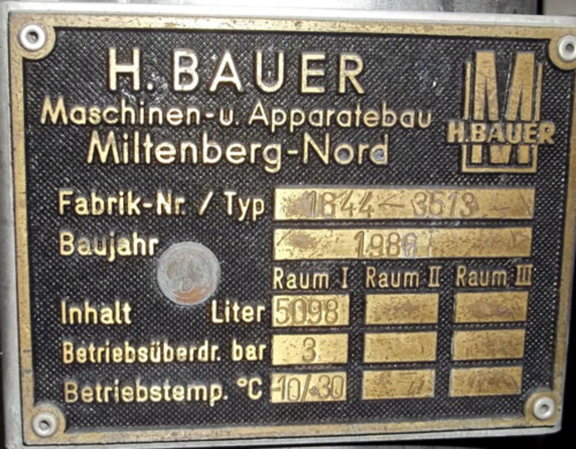 H. Bauer Maschinen-und-Apparatebau stainless steel tank, 1348 gallon (5098 liter) capacity, - Image 2 of 2