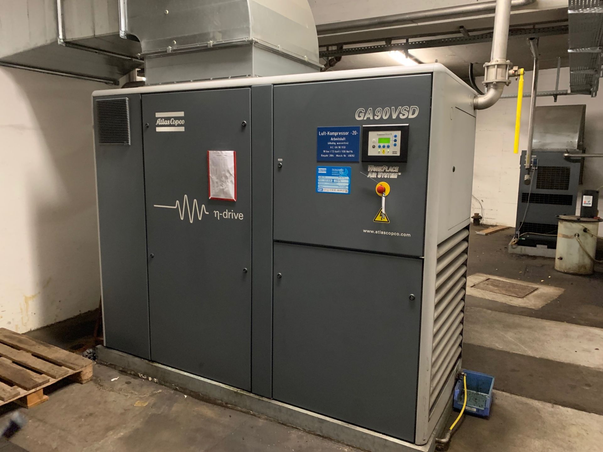 Atlas Copco GA 90VSD air compressor. Serial number