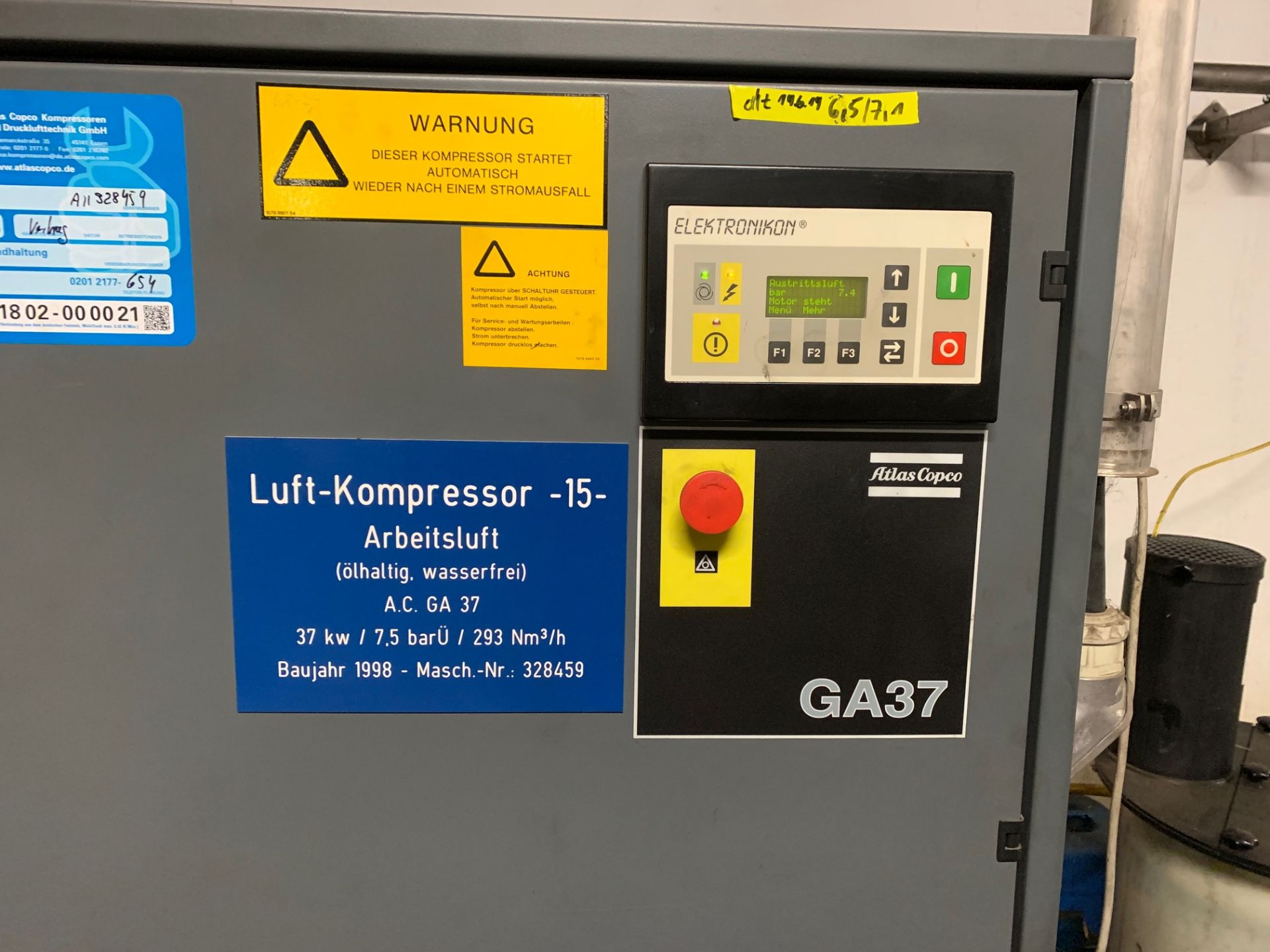 Atlas Copco GA 37 air compressor. Serial number # - Image 3 of 4