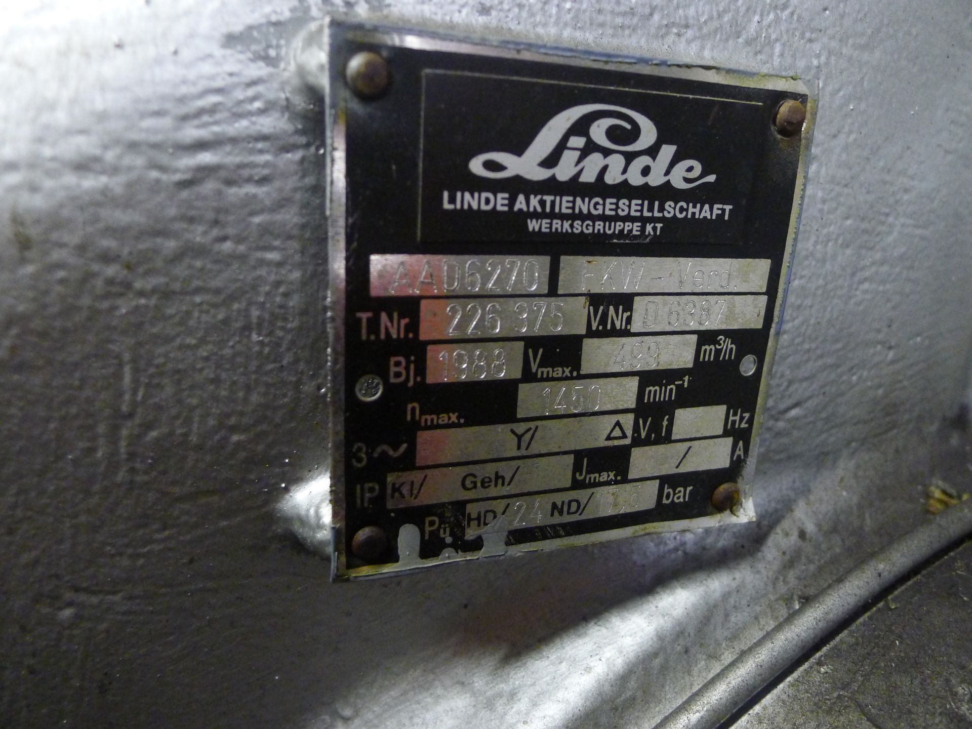 Linde AAD6270 HKW VERC Cooling Compressor S/N D6387 (Dismantling and Loading Fee: €450) - Image 2 of 3