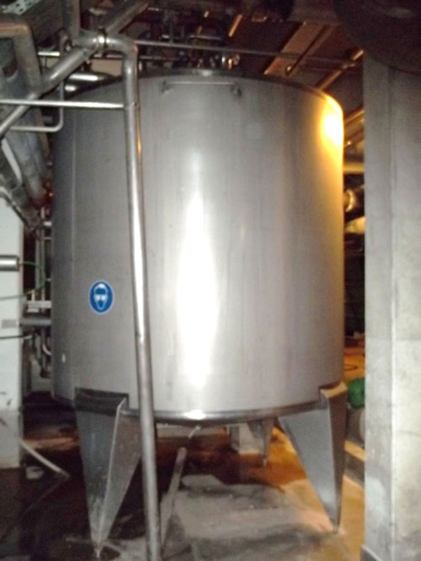 Binder GMBH Tank, 9200 Liter (2430 Gallon), Stainless Steel, Vertical Coned bottom. Mounted on legs. - Image 3 of 5