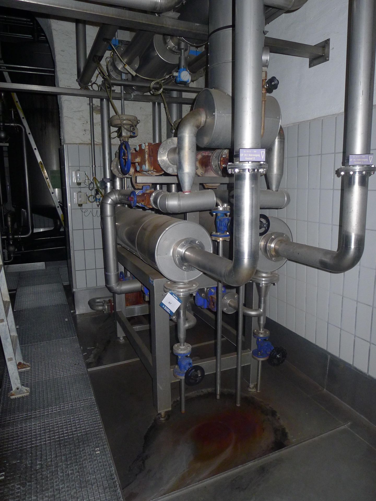 P. Harloff stainless steel double heat exchanger, Approx. 9 m2. Frame mounted