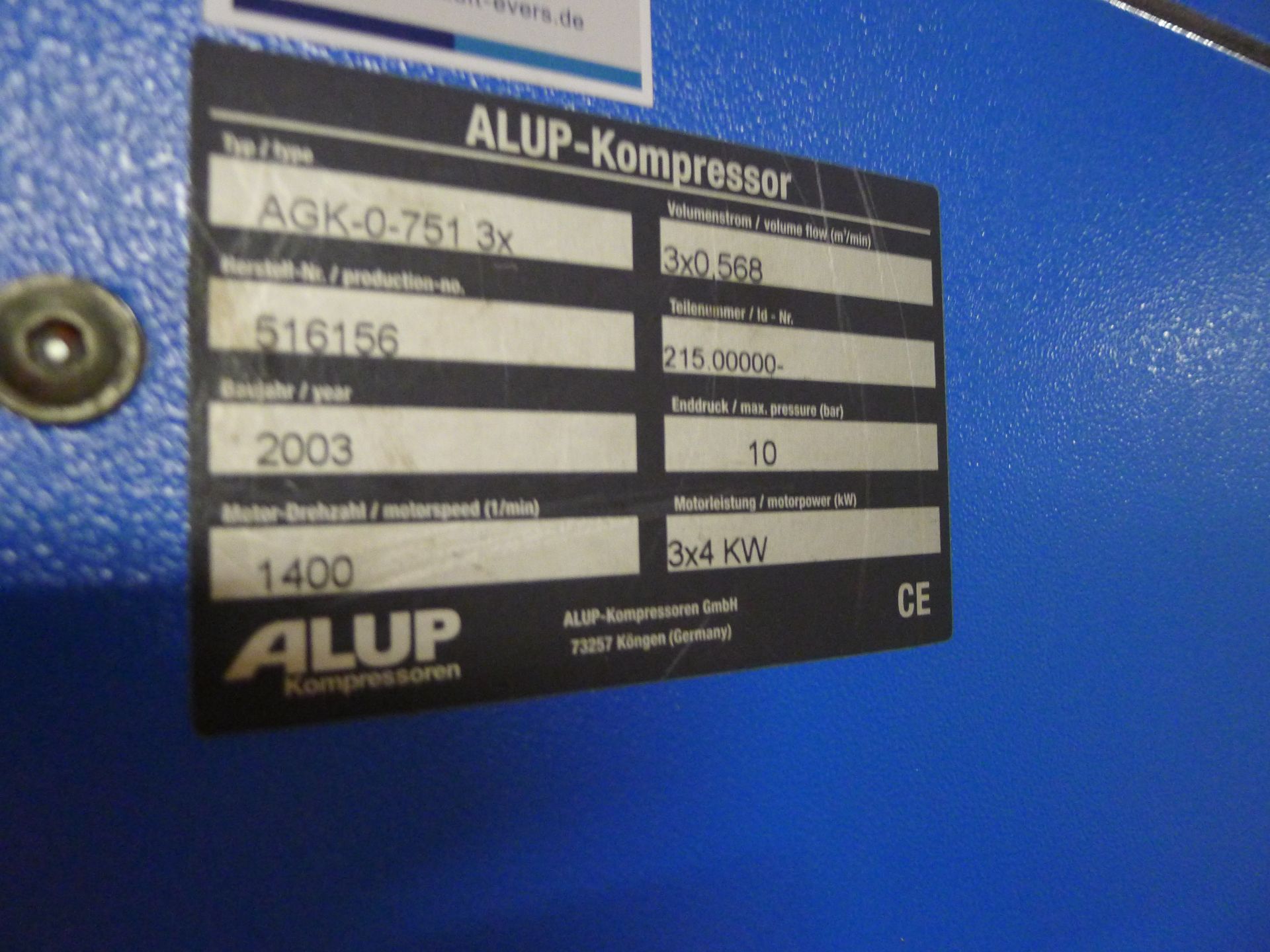 Alup type A-Tower compressor 102 Nm3/hr. 7.5 bar. New 2003. (Dismantling and Loading Fee: €250) - Image 2 of 2