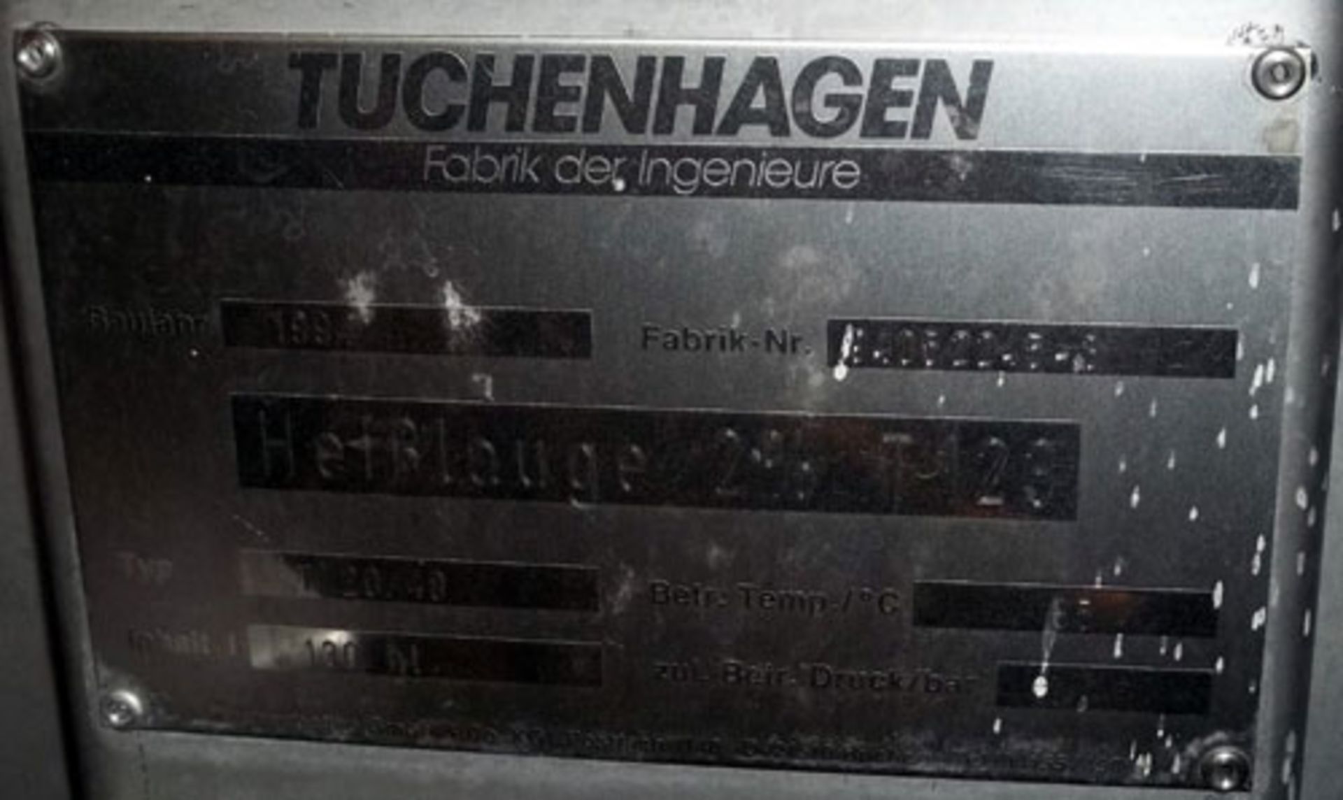Tuchenhagen Tank, 130 Hectoliter (3434 Gallon), Type T20/40, Stainless Steel, Vertical. Rated 1 - Image 6 of 6
