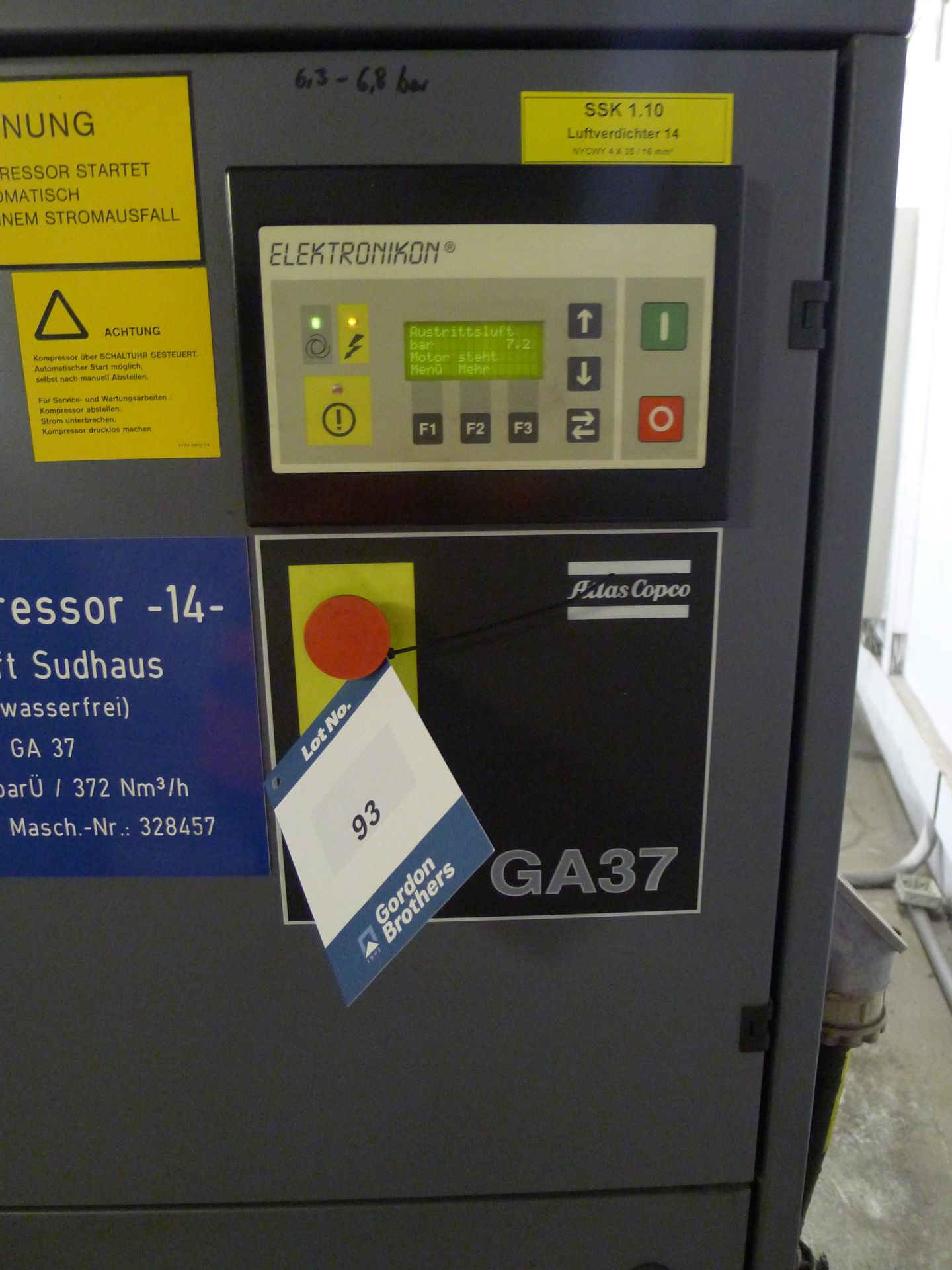 Atlas Copco GA37 rotary screw compressor. Serial number ATT328457 (Dismantling and Loading Fee: € - Image 2 of 4