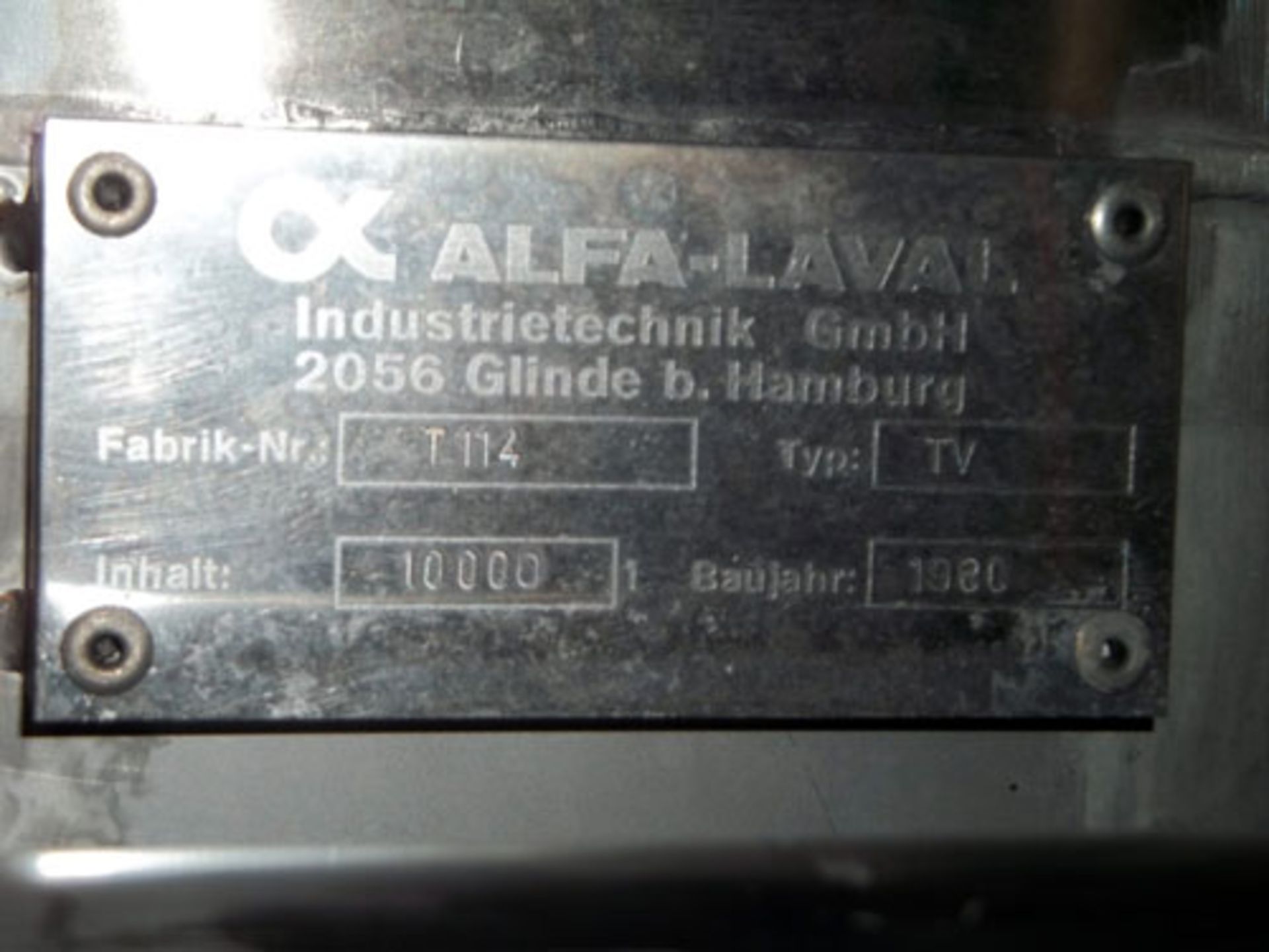 Alfa-Laval Tank, 10000 Liter (2641 Gallon), Type TV, Stainless Steel, Vertical. Coned bottom. - Image 4 of 4