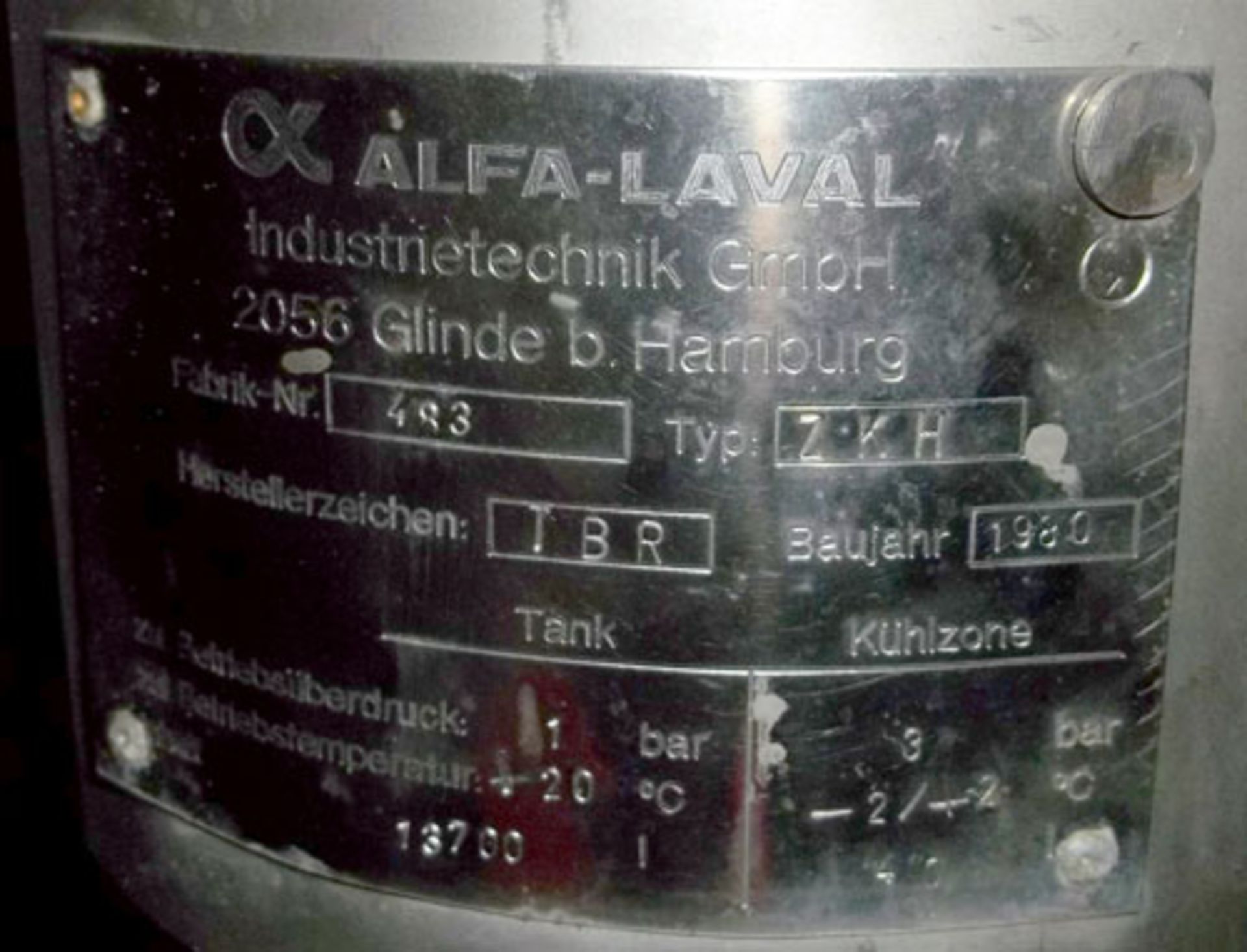 Alfa Laval type ZKH 3624 gallon/13700 liter capacity stainless steel tank. Rated for 3 bar (45 - Image 3 of 3
