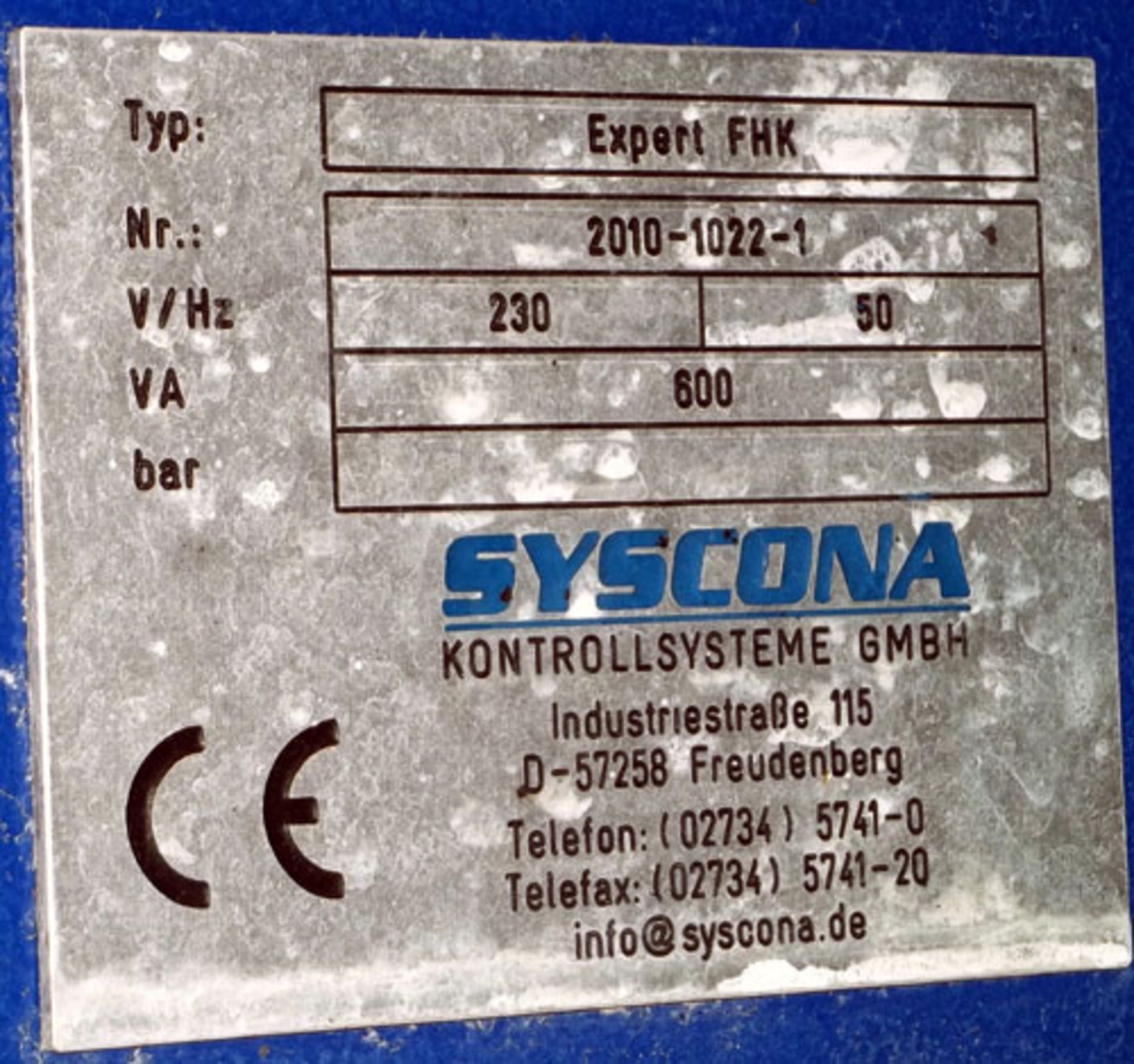Syscona Expert FHK Fill Level Control System. Serial# 2010-1022-1, **(Please note - acceptance of - Image 5 of 5