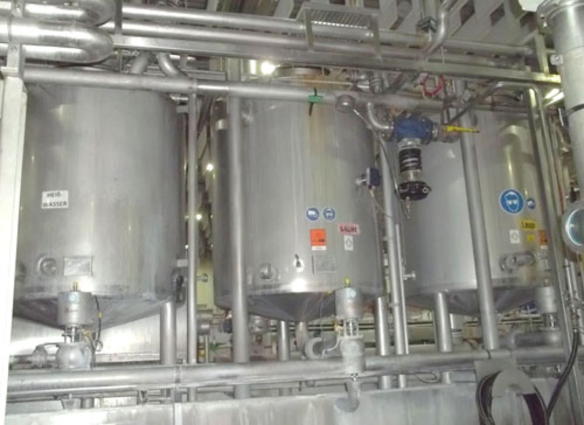 APV CIP System comprising of: (3) APV stainless steel tanks, type Heisswassertank, 529 gallon/2000-