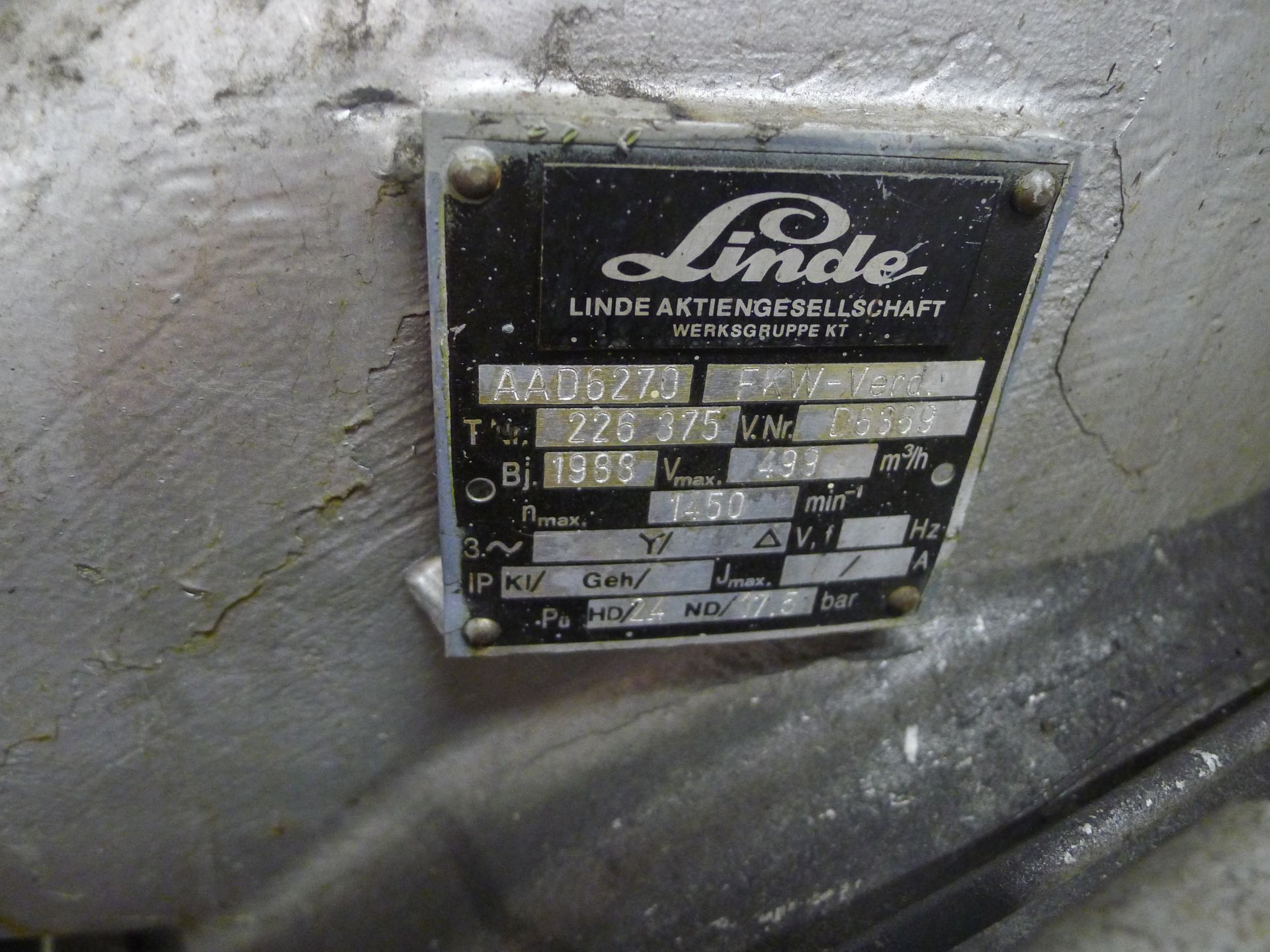 Linde AAD6270 HKW VERC Cooling Compressor S/N D6369 (Dismantling and Loading Fee: €450) - Image 3 of 3