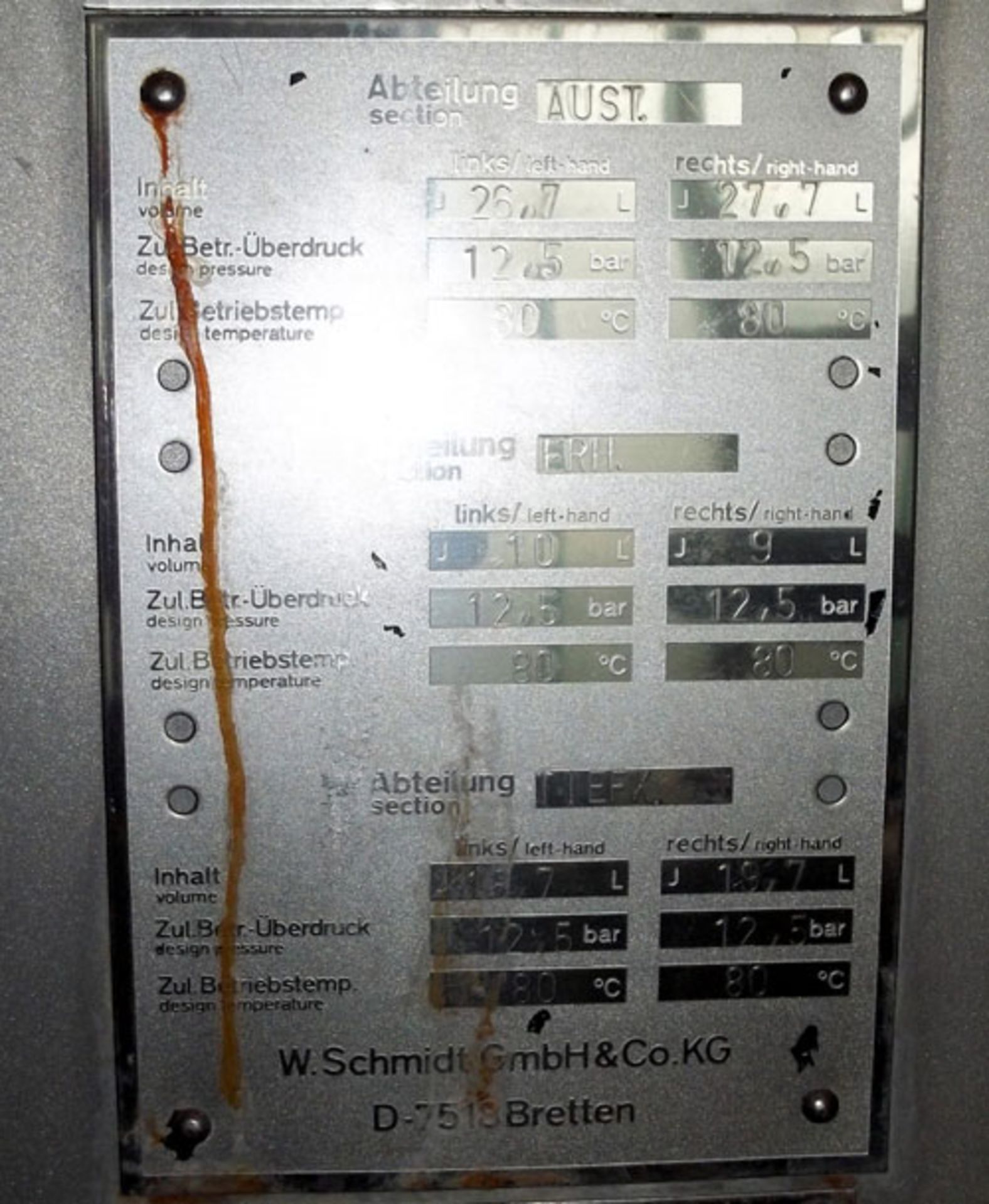 W Schmidt type Sigma 27HW stainless steel plate heat exchanger. Max. working pressure 12.5 bar at - Image 7 of 8