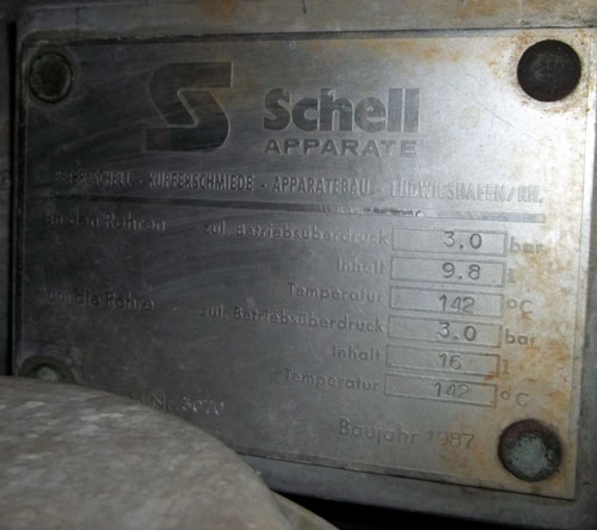 Schell Apparate Shell & Tube Heat Exchanger, Stainless Steel. Shell 16 liter rated 3 bar at 142 - Image 3 of 3