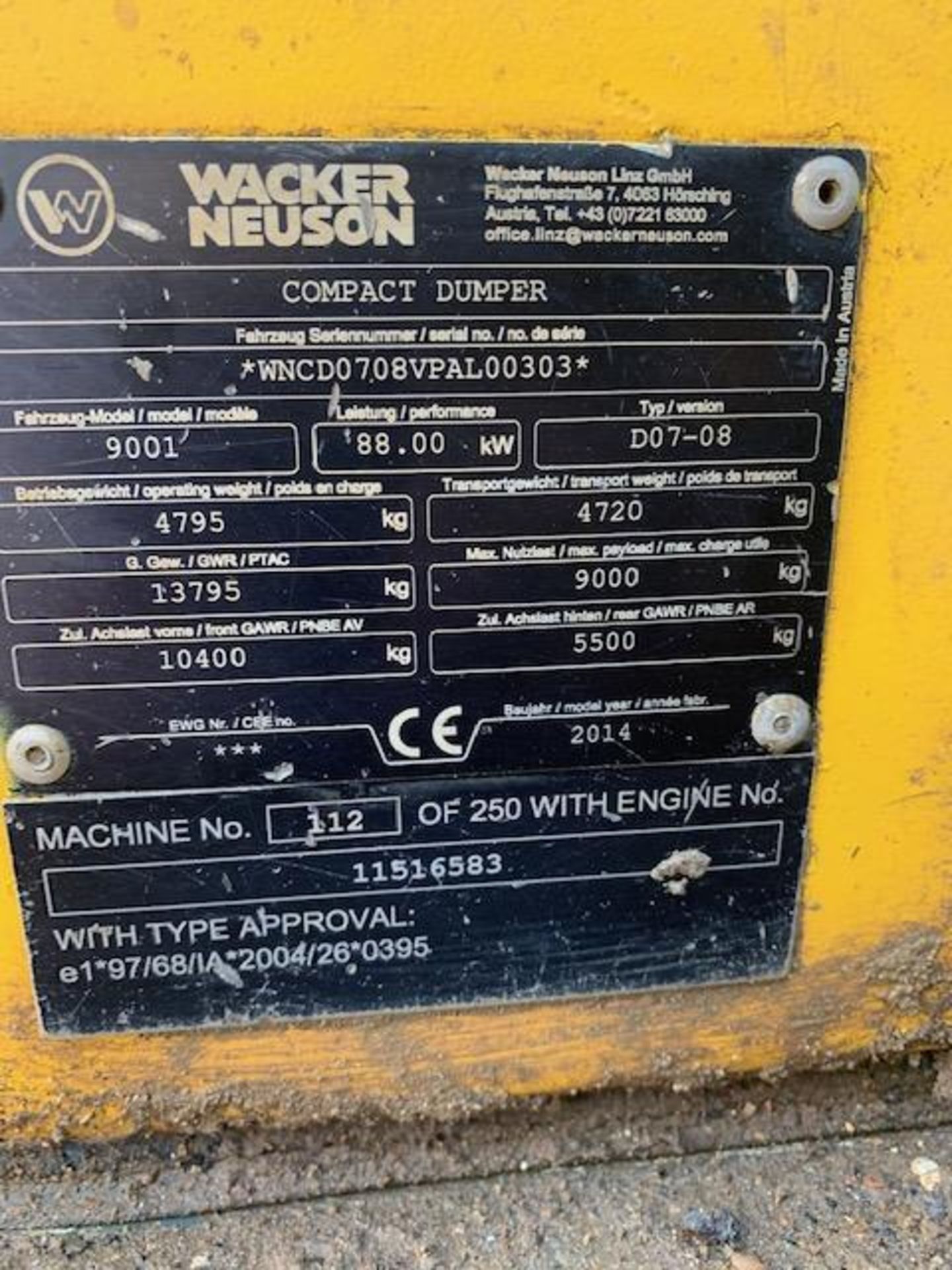 Wacker Neuson 9001 9 tonne dump truckSerial No. WNCD0708VPAL00303 (2014)TBC recorded hours - Image 6 of 8