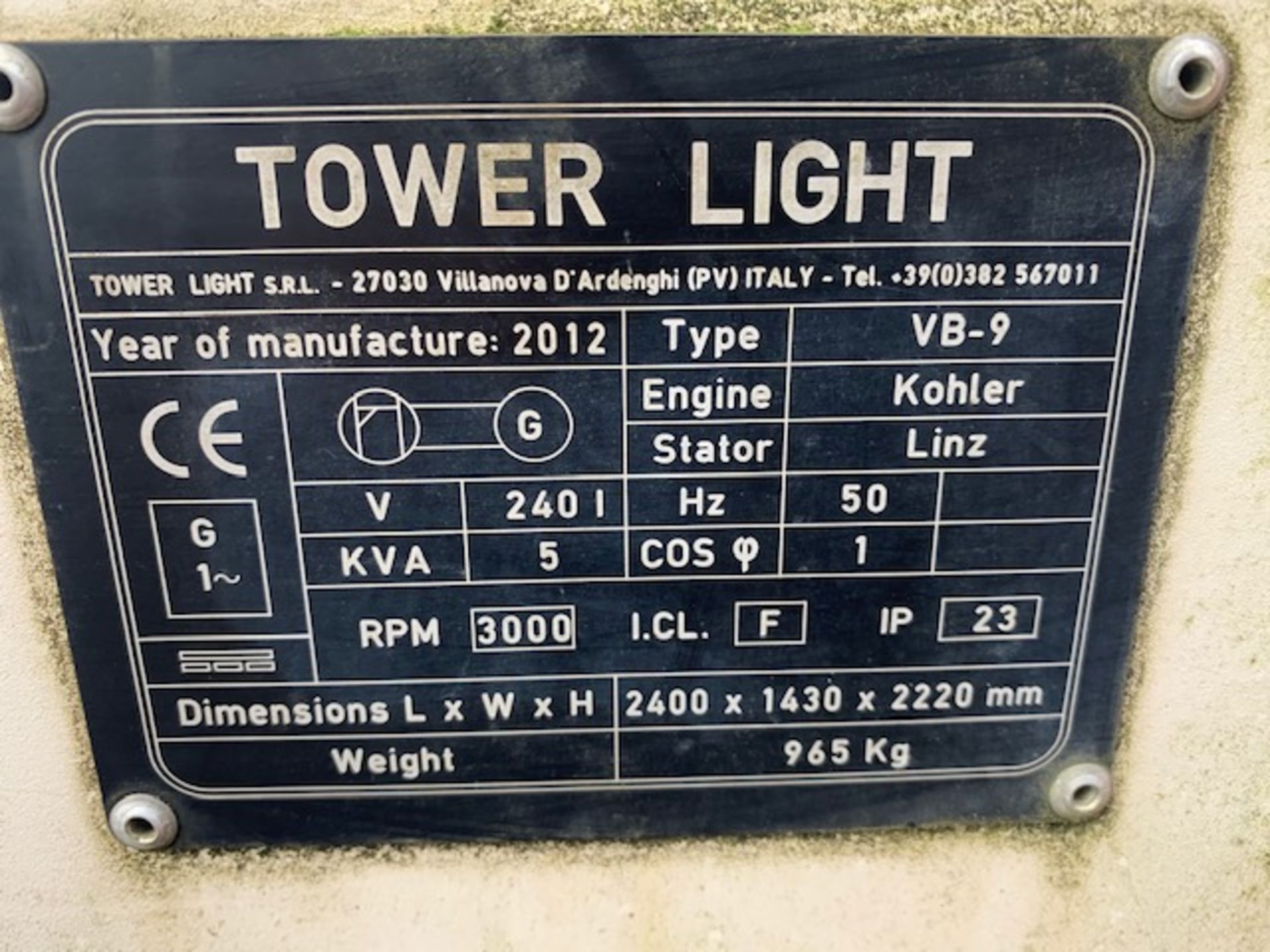 Tower light VB-9 diesel driven 9m lighting tower DOM 2012 RPM 3000 recorded hours TBC Location of - Image 6 of 7