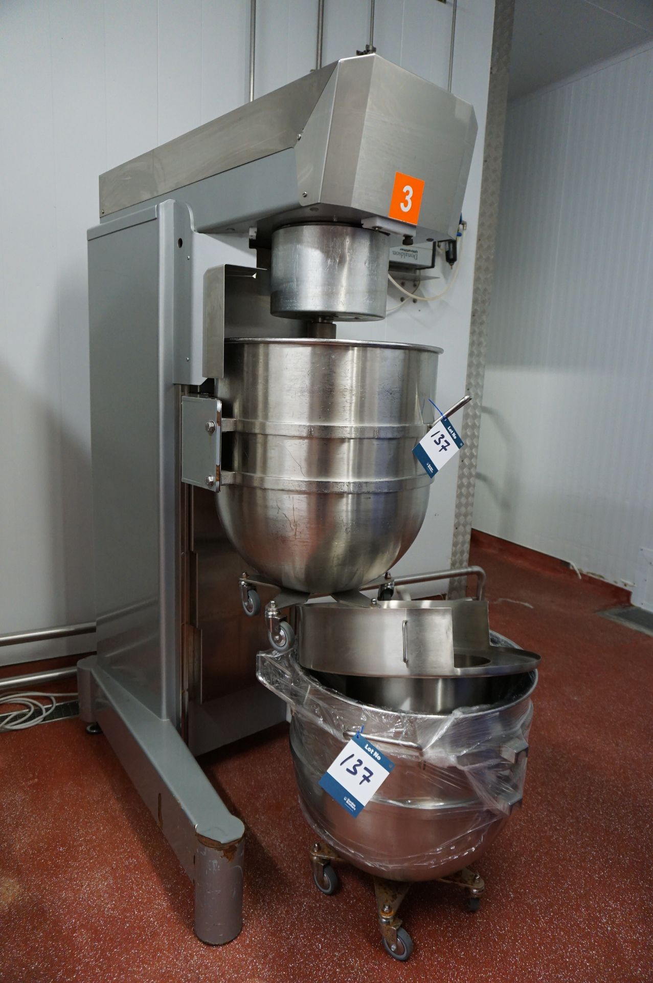 Brook Foods plant mixer, complete with paddle, whisk, dough hook and 2 x mixing bowls (60cm dia)