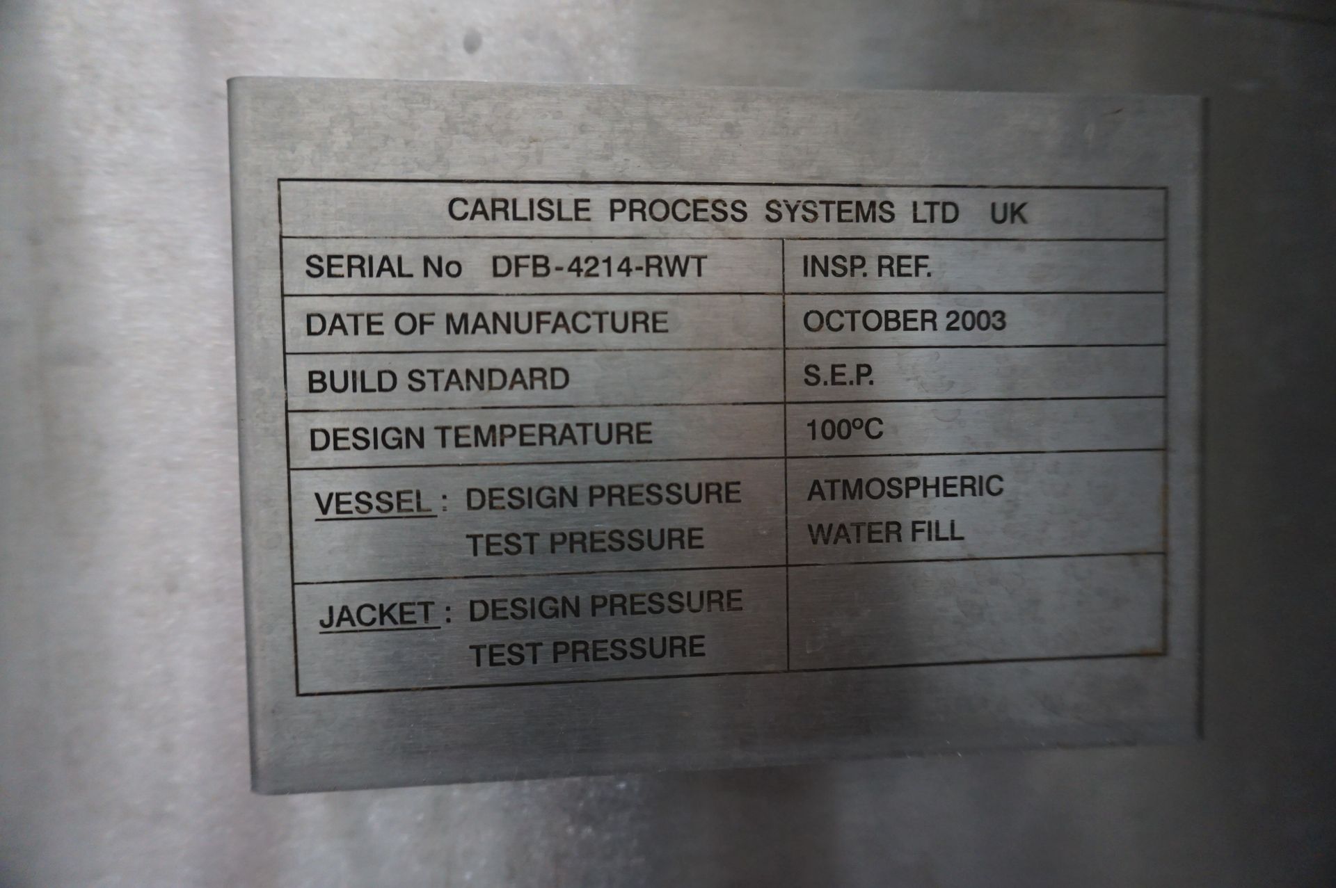 CIP System Comprising: Wincanton fresh water tank, Serial No. DFB-4214-FWT (2003); Wincanton reclaim - Image 5 of 14