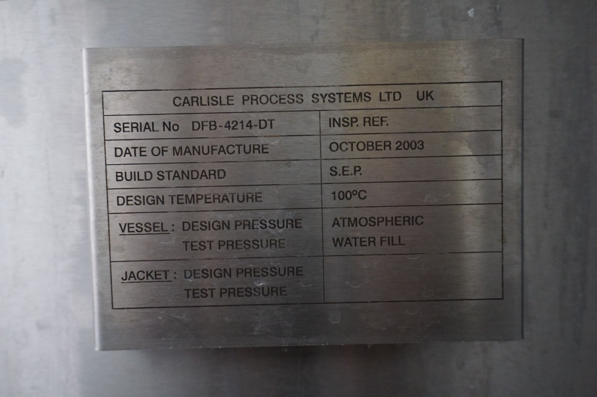 CIP System Comprising: Wincanton fresh water tank, Serial No. DFB-4214-FWT (2003); Wincanton reclaim - Image 7 of 14