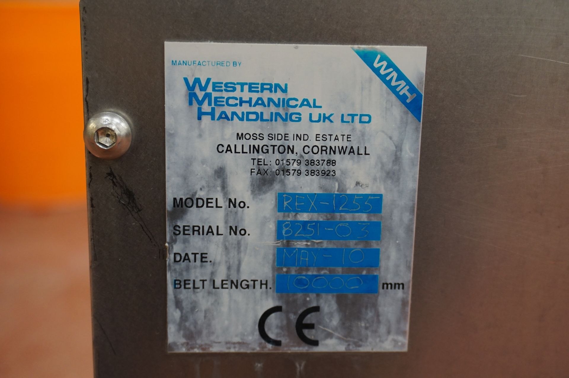 Western Mechanical Handling, Model: REX1255, curved plastic mesh motorised conveyor, Serial No. - Image 3 of 3