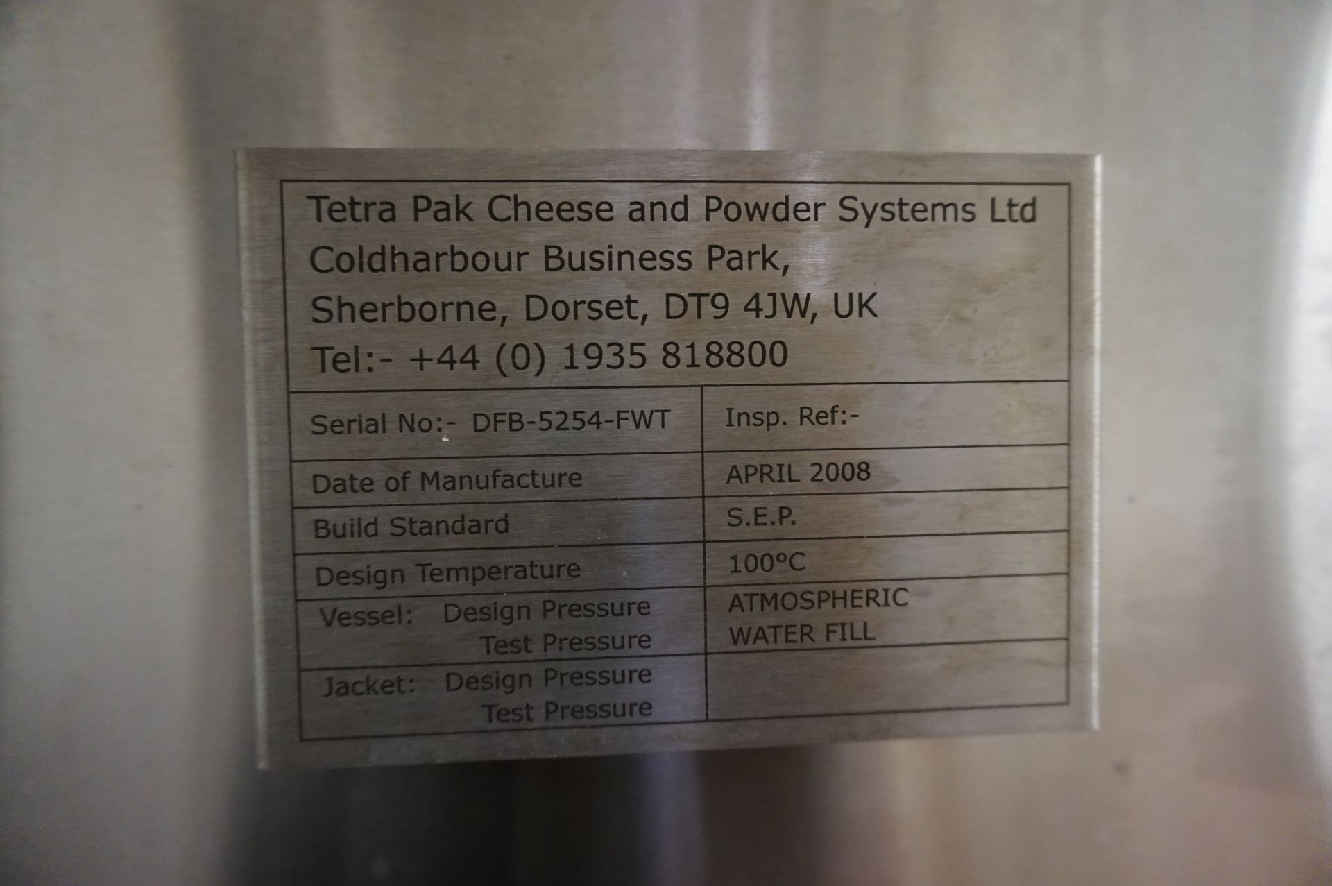 CIP System Comprising: Tetra-Pak fresh water tank, Serial No. DFB-5254-FWT (2008); Tetra-Pak reclaim - Image 8 of 14