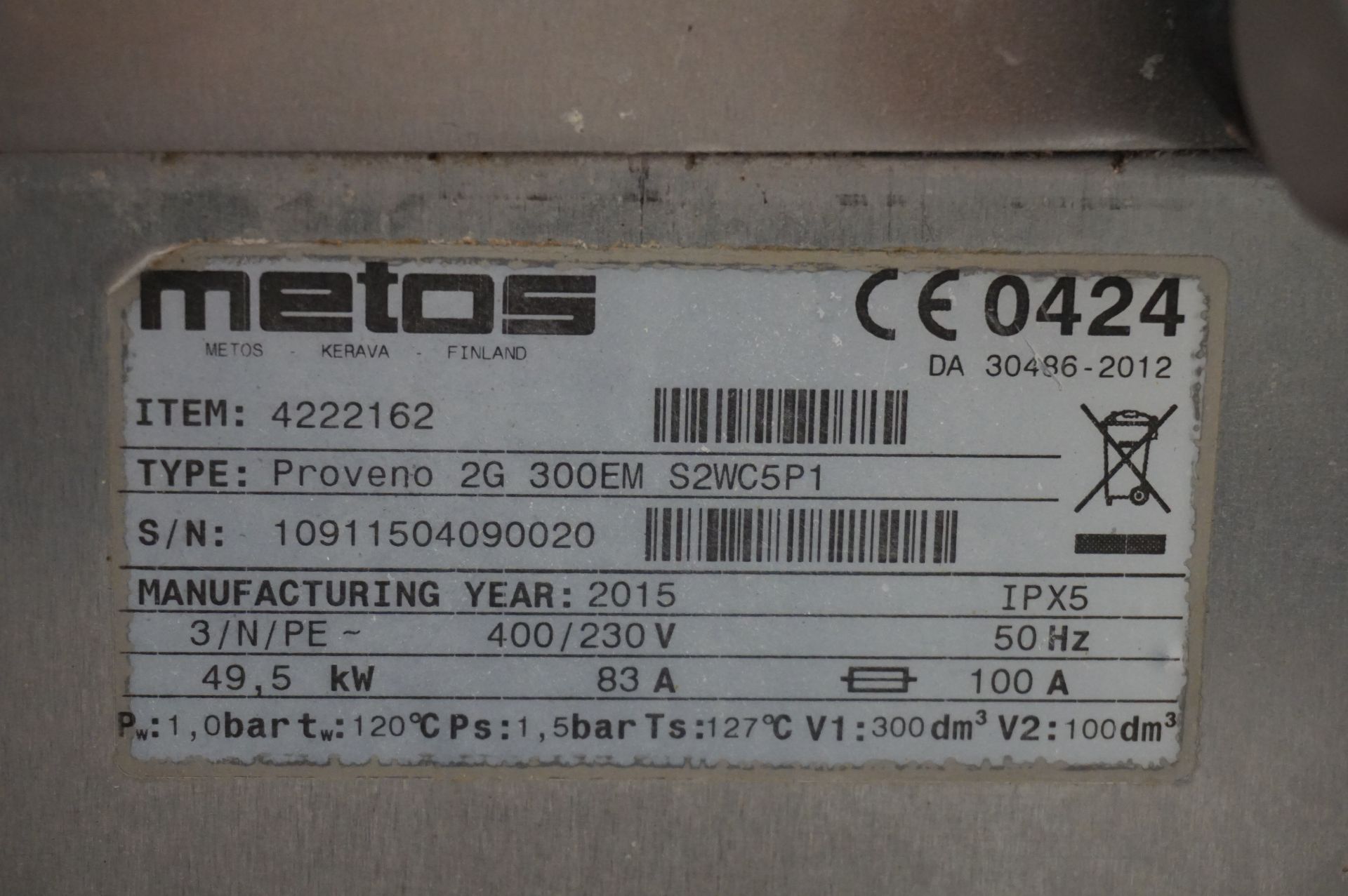 Metos, Type: Proveno 2G 300EM, 300L cook and cool vat with tilting function, Serial No. - Image 4 of 4