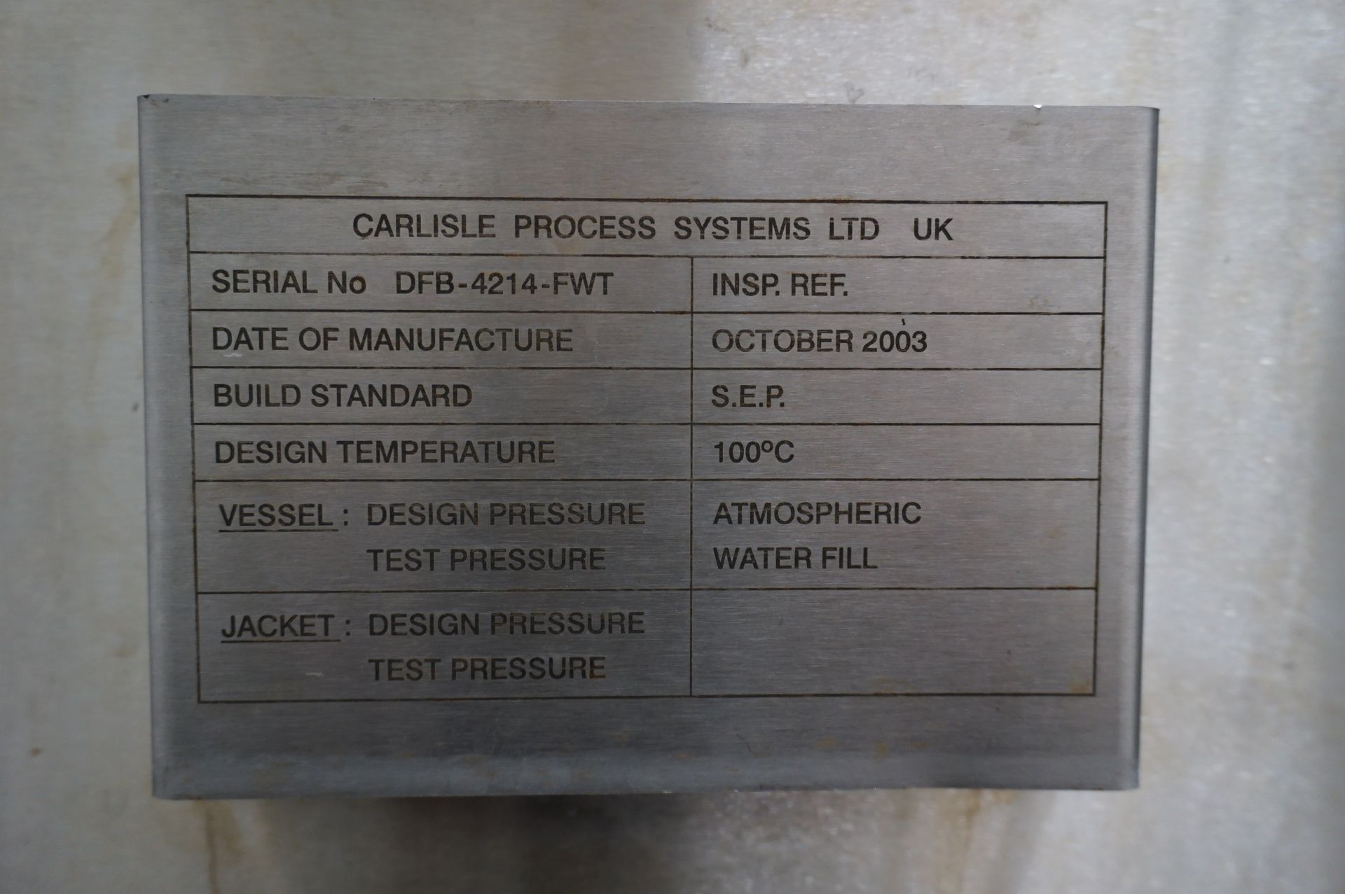 CIP System Comprising: Wincanton fresh water tank, Serial No. DFB-4214-FWT (2003); Wincanton reclaim - Image 3 of 14