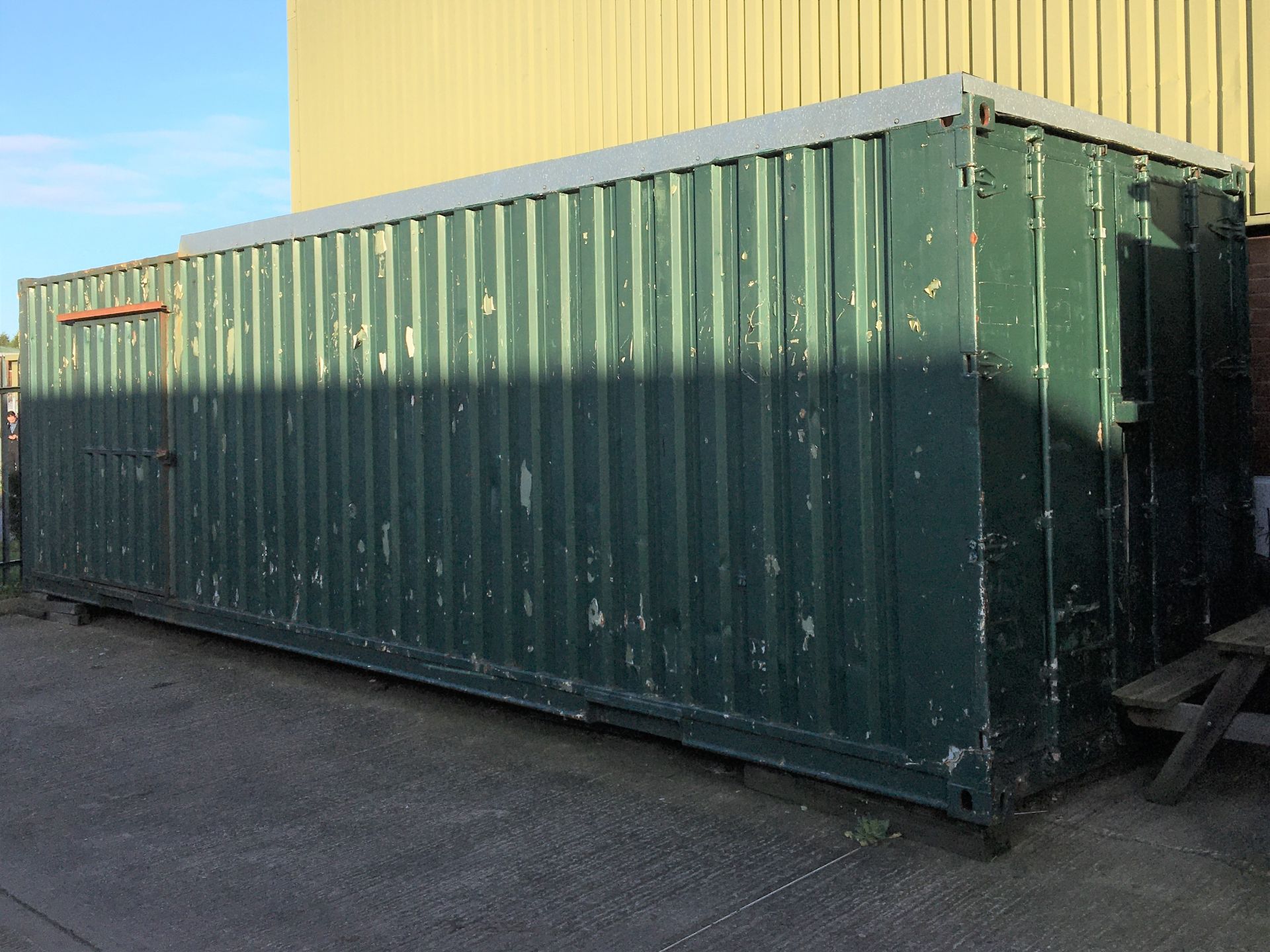 Steel 30' shipping container with pedestrian side door, ply lining and wooden flooring complete with
